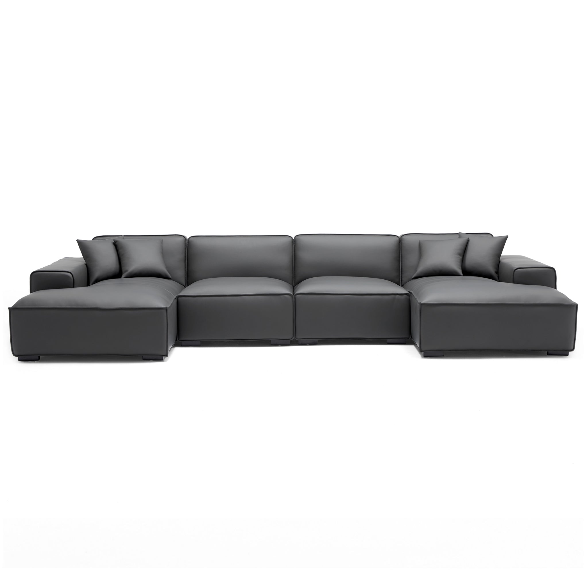 Domus Modular Brown Leather Double Chaise Sectional