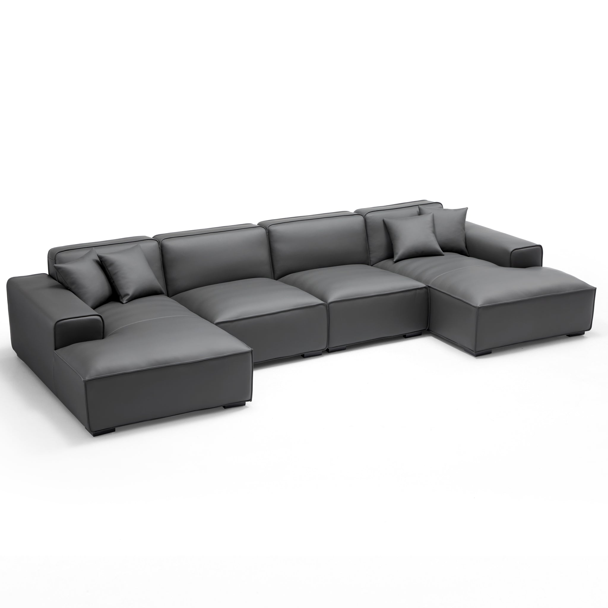 Domus Modular Black Leather Double Chaise Sectional