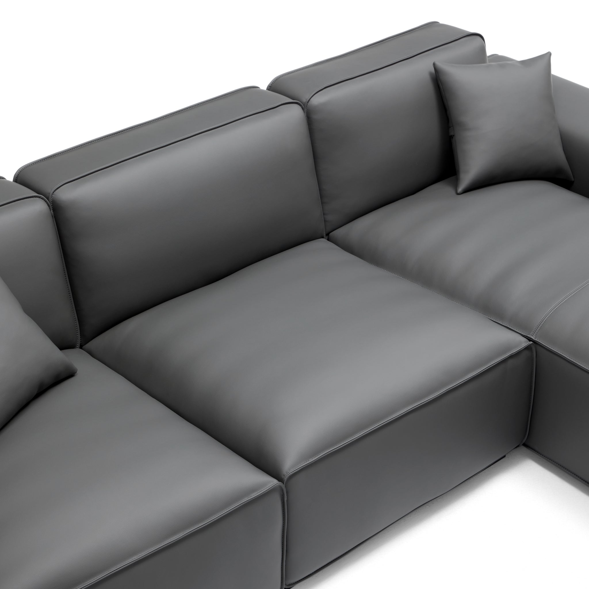 Domus Modular Black Leather Double Chaise Sectional