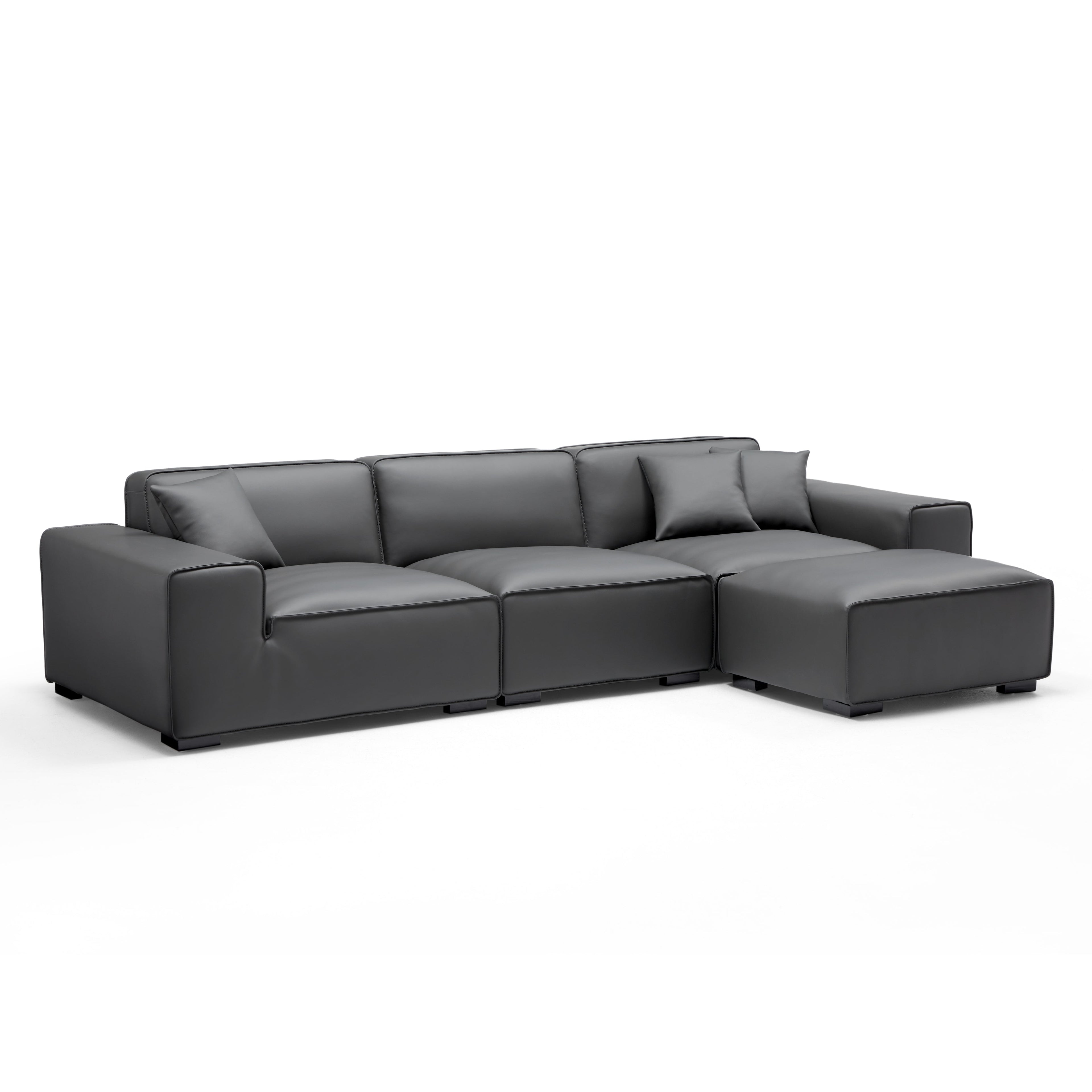 Domus Modular Khaki Leather Sofa and Ottoman