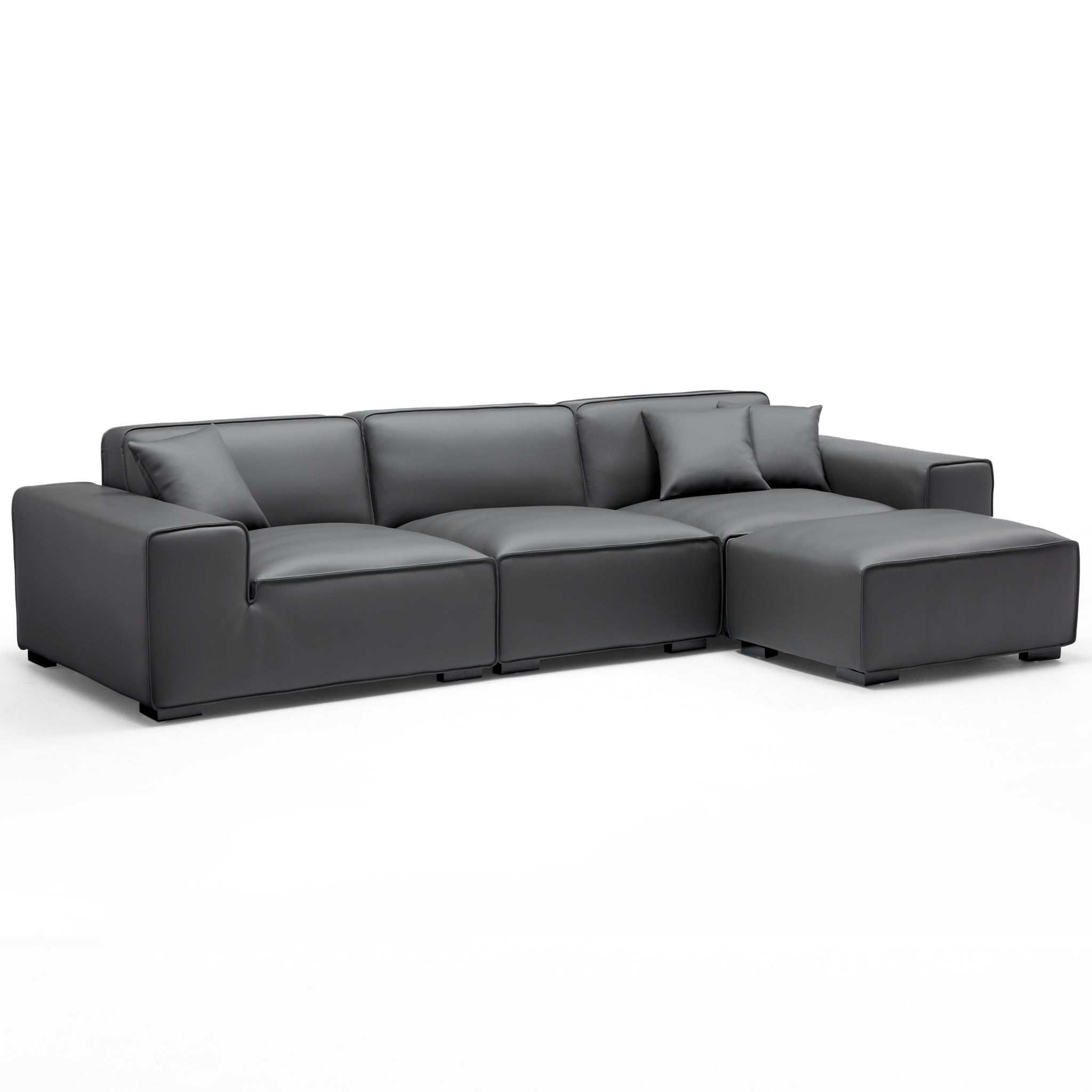 Domus Modular Dark Gray Leather Sofa and Ottoman
