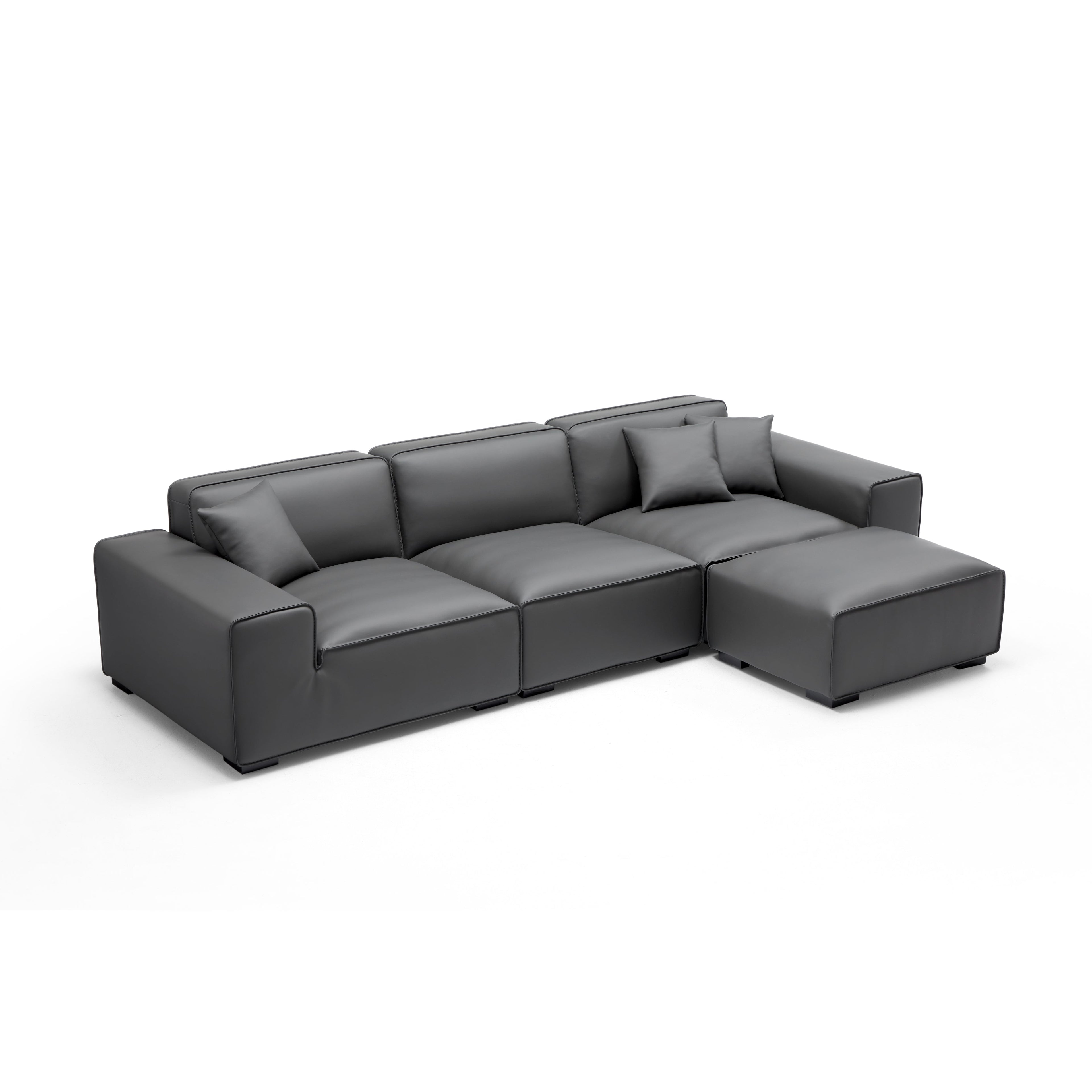 Domus Modular Khaki Leather Sofa and Ottoman