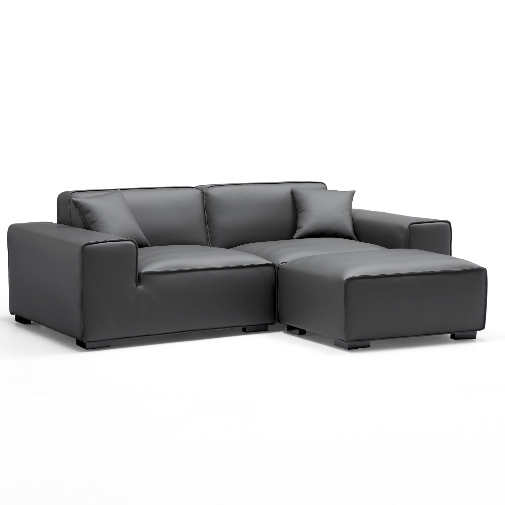 Domus Modular Dark Gray Leather Sofa and Ottoman