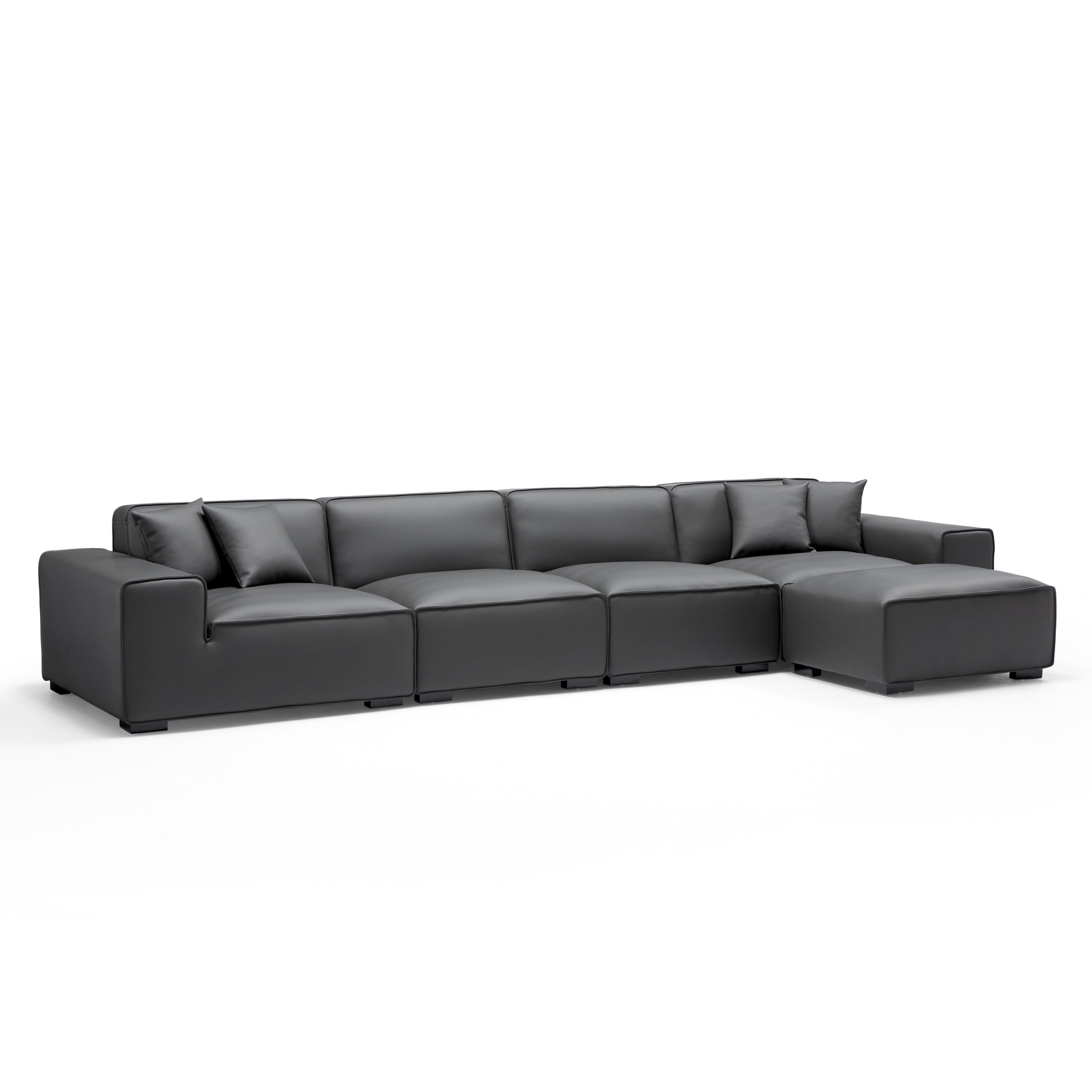 Domus Modular Khaki Leather Sofa and Ottoman