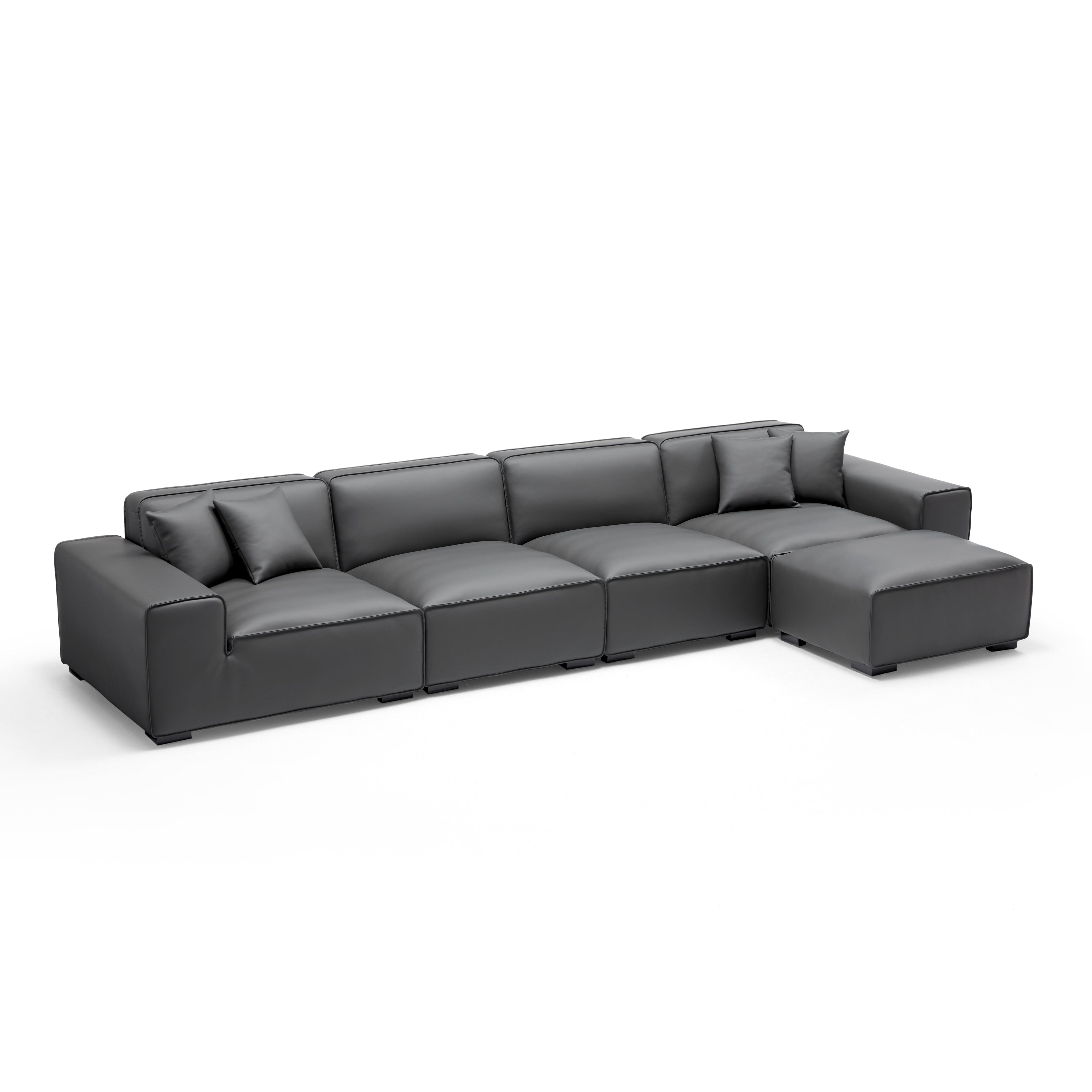 Domus Modular Khaki Leather Sofa and Ottoman