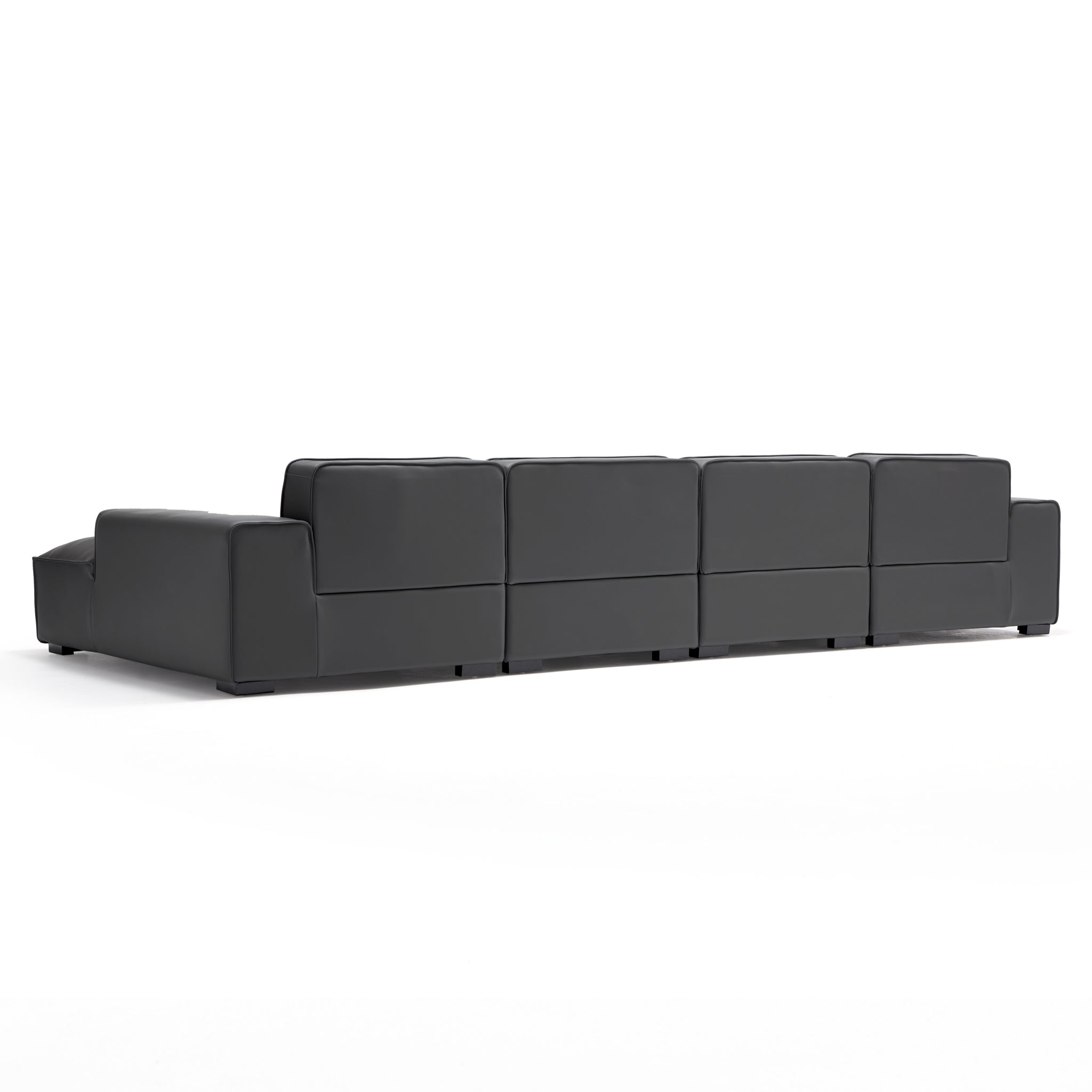 Domus Modular Black Leather Double Chaise Sectional