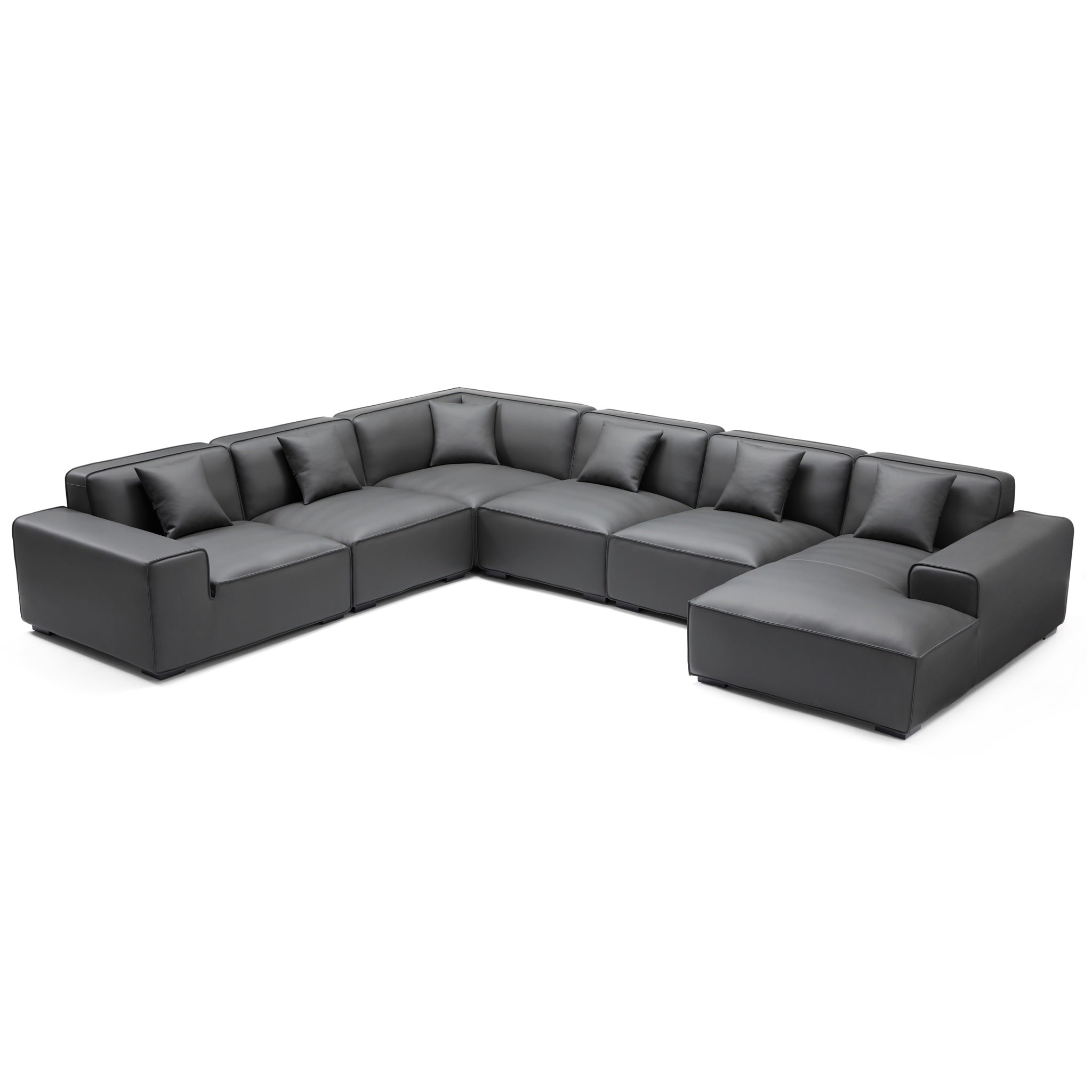 Domus Modular Black Leather U-Shaped Sectional