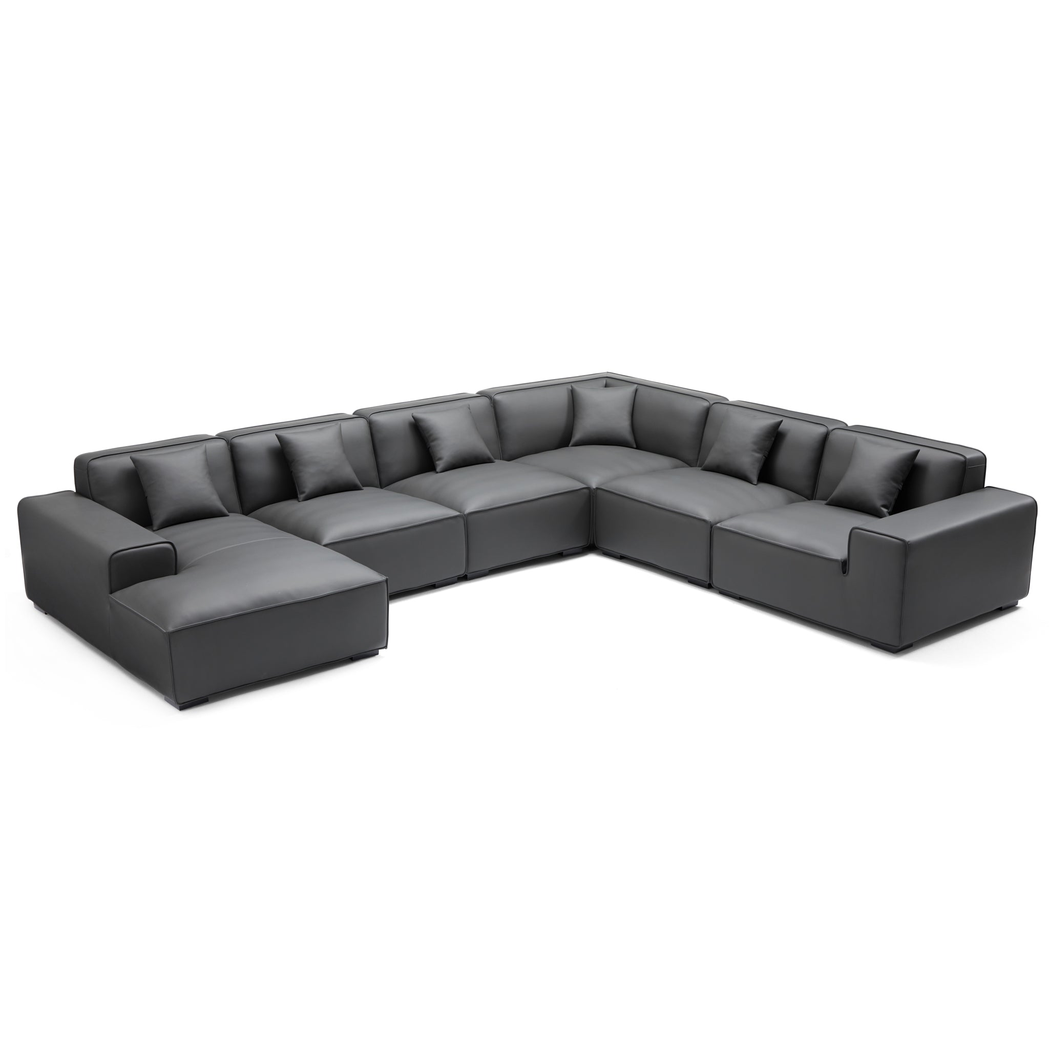 Domus Modular Beige Leather U-Shaped Sectional