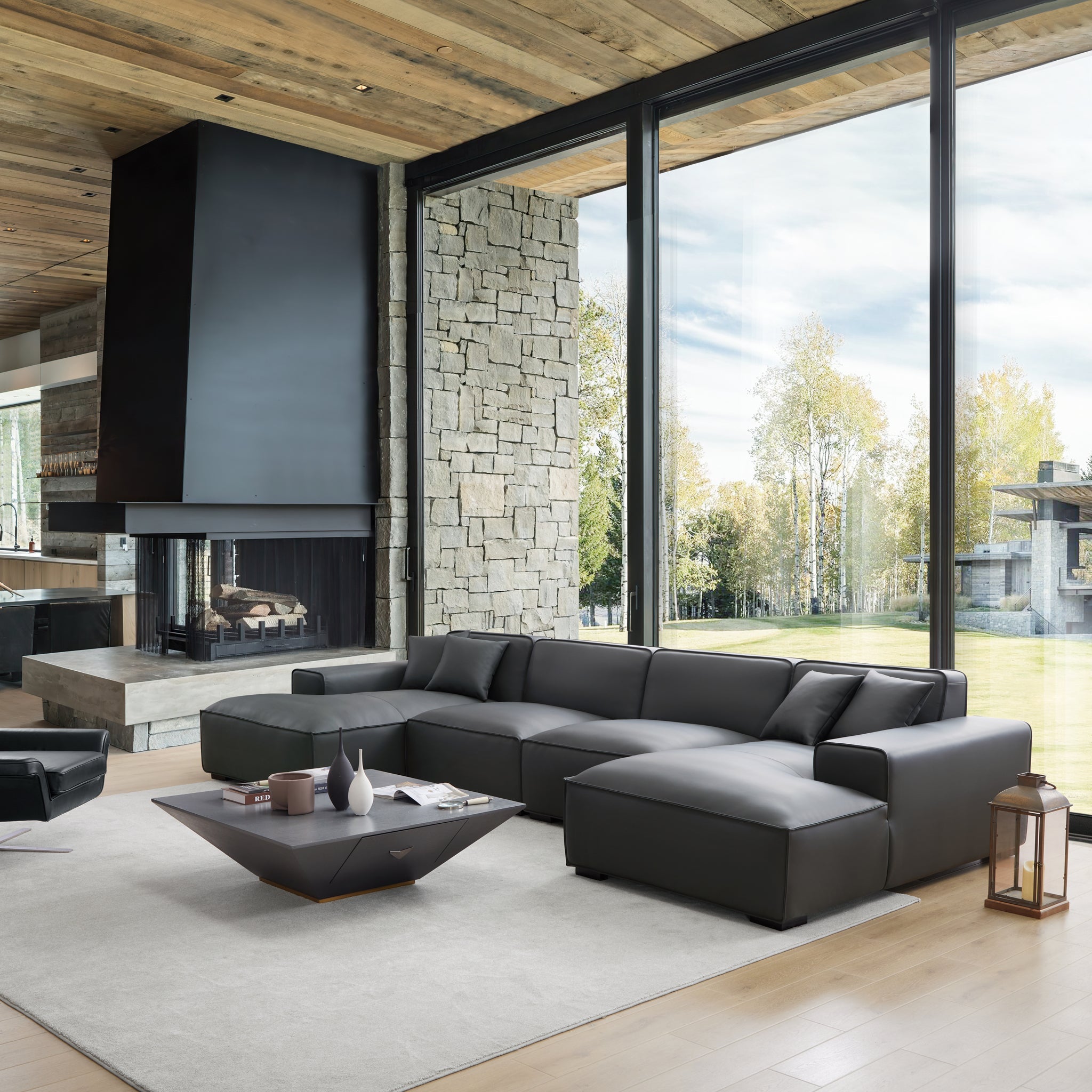 Domus Modular Khaki Leather U-Shaped Sectional Sofa
