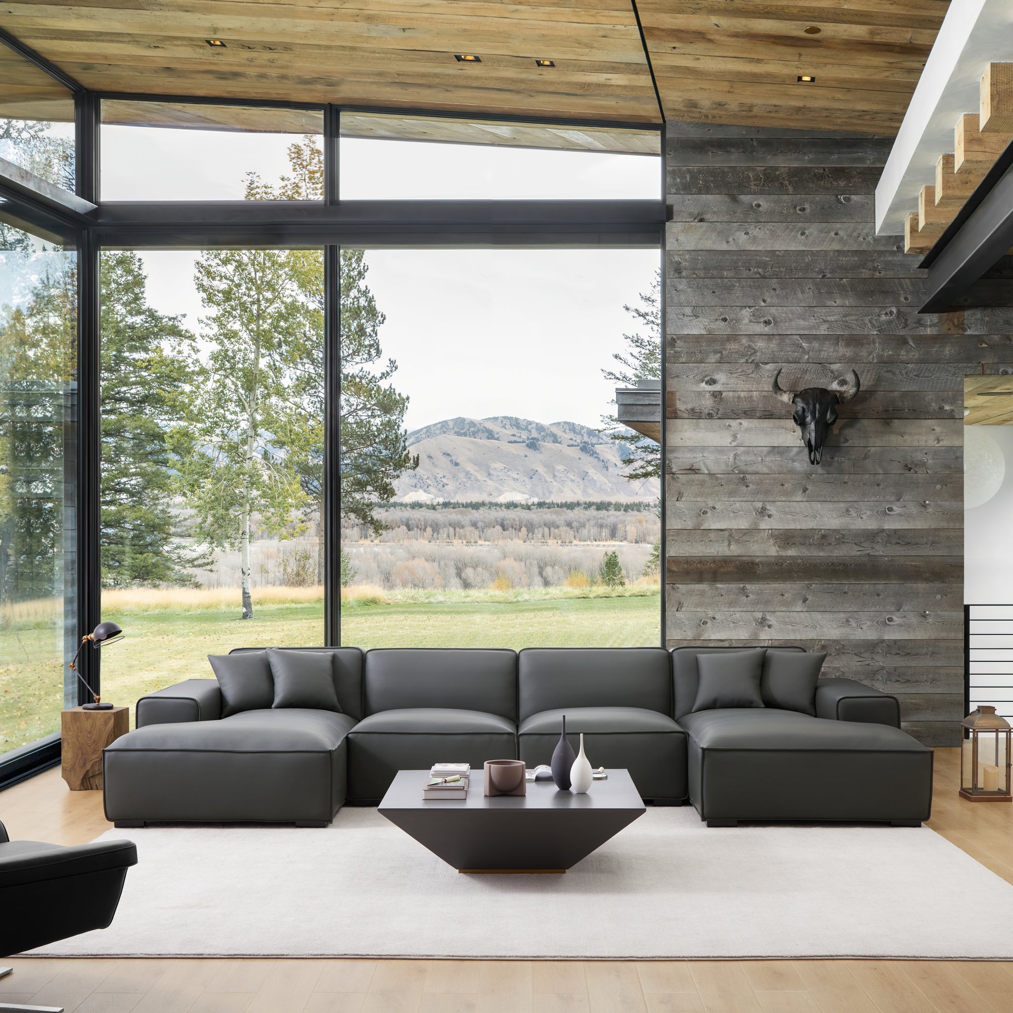 Domus Modular Khaki Leather U-Shaped Sectional Sofa