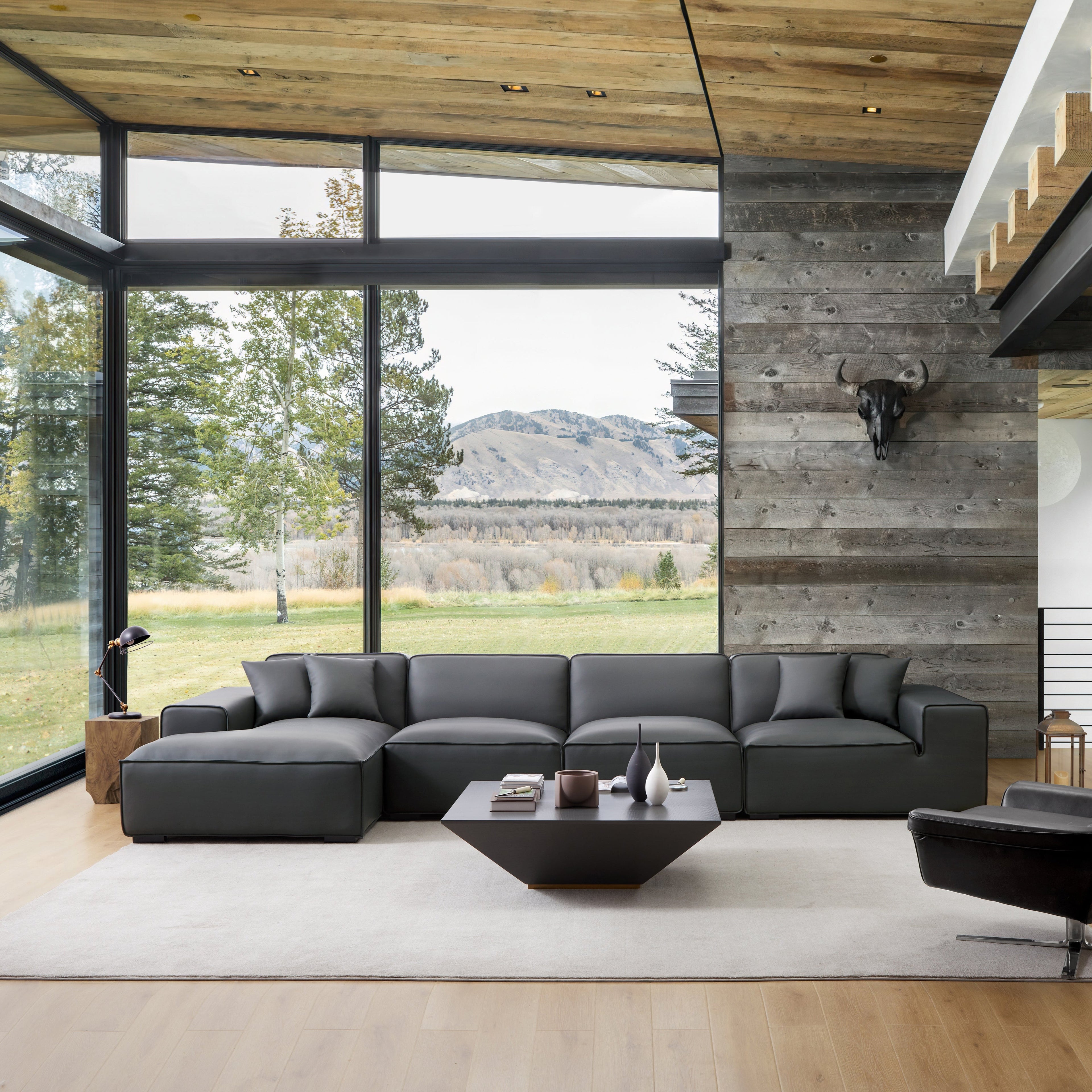 Domus Modular Dark Gray Leather Sectional Sofa
