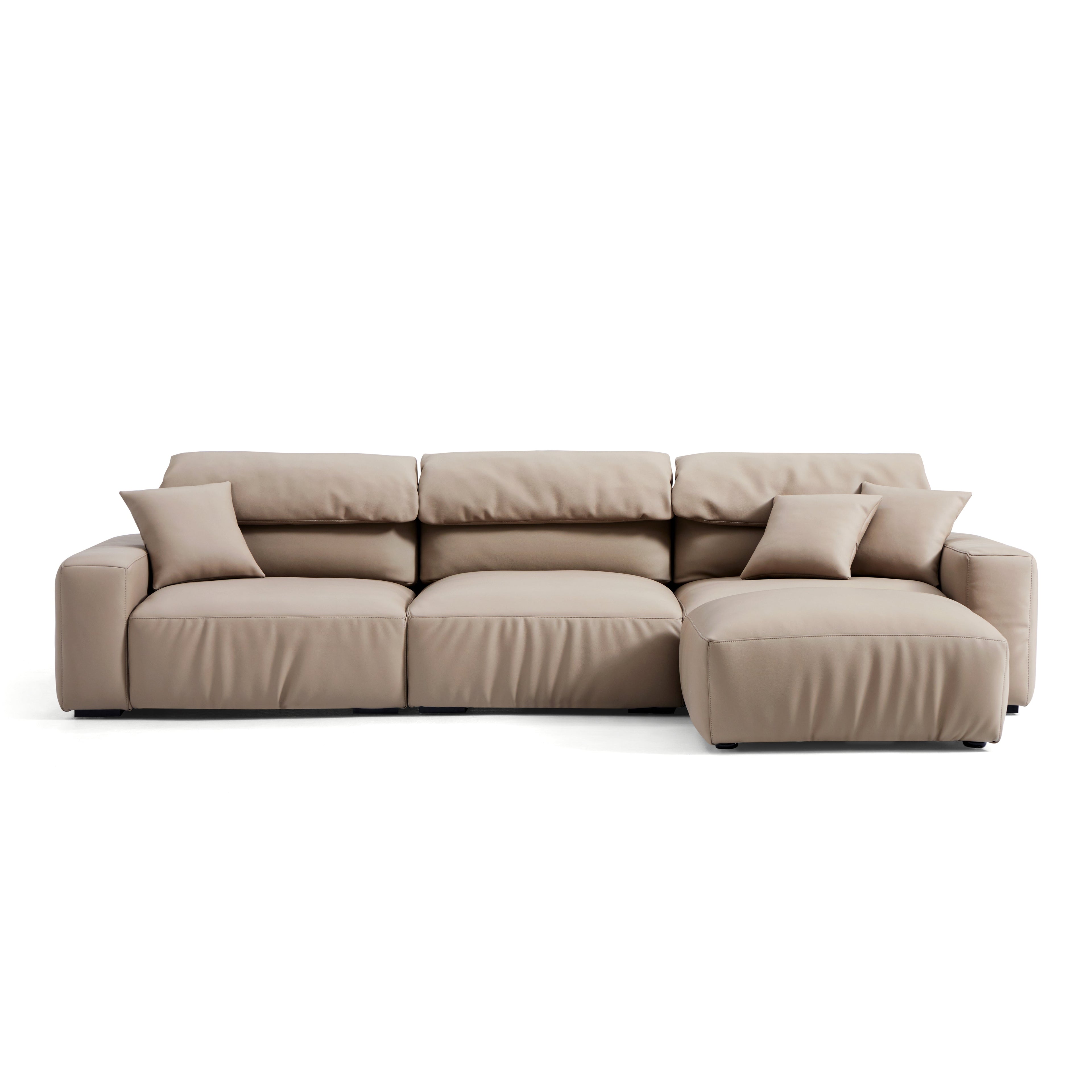 Chestnut Khaki Leather Sofa and Ottoman
