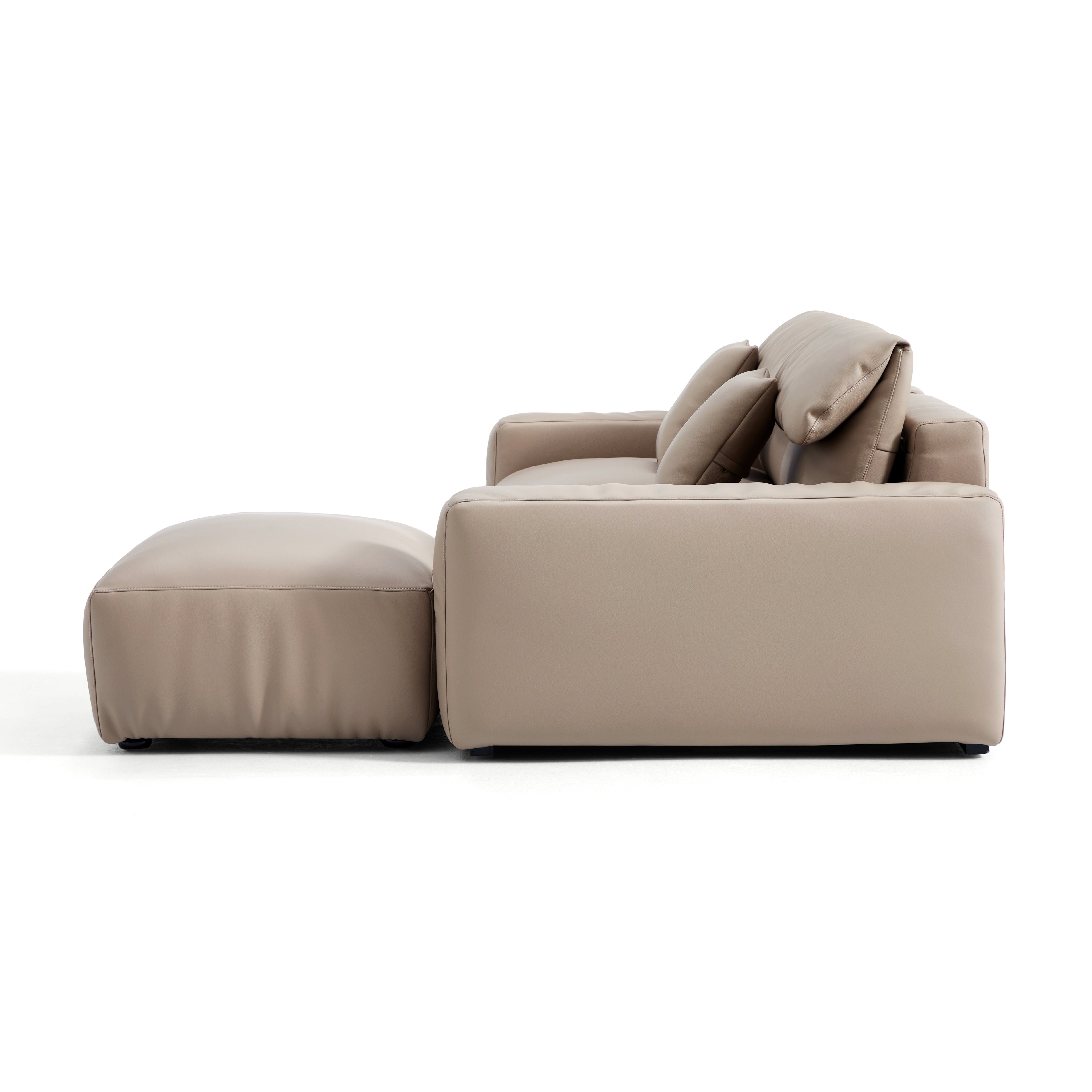 Chestnut Khaki Leather Sofa and Ottoman