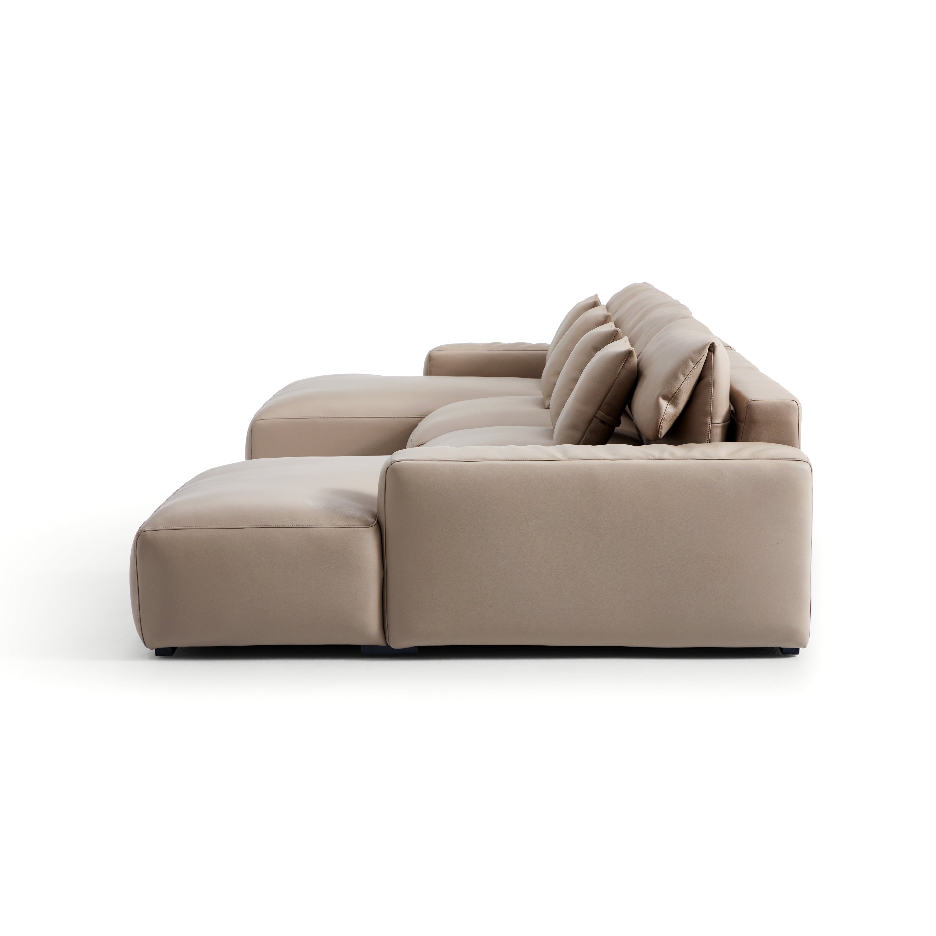 Chestnut Khaki Leather Double Chaise Sectional