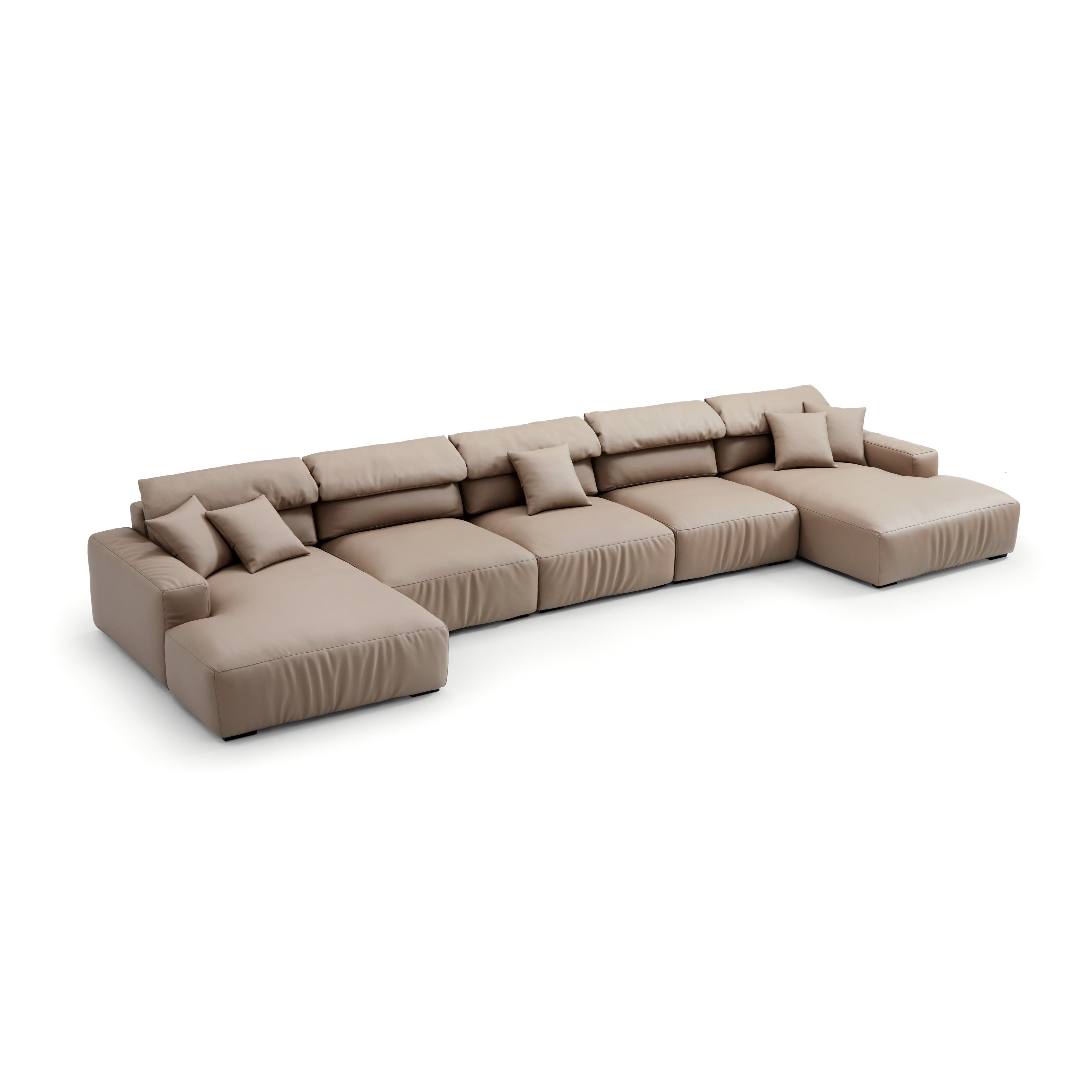 Chestnut Khaki Leather Double Chaise Sectional