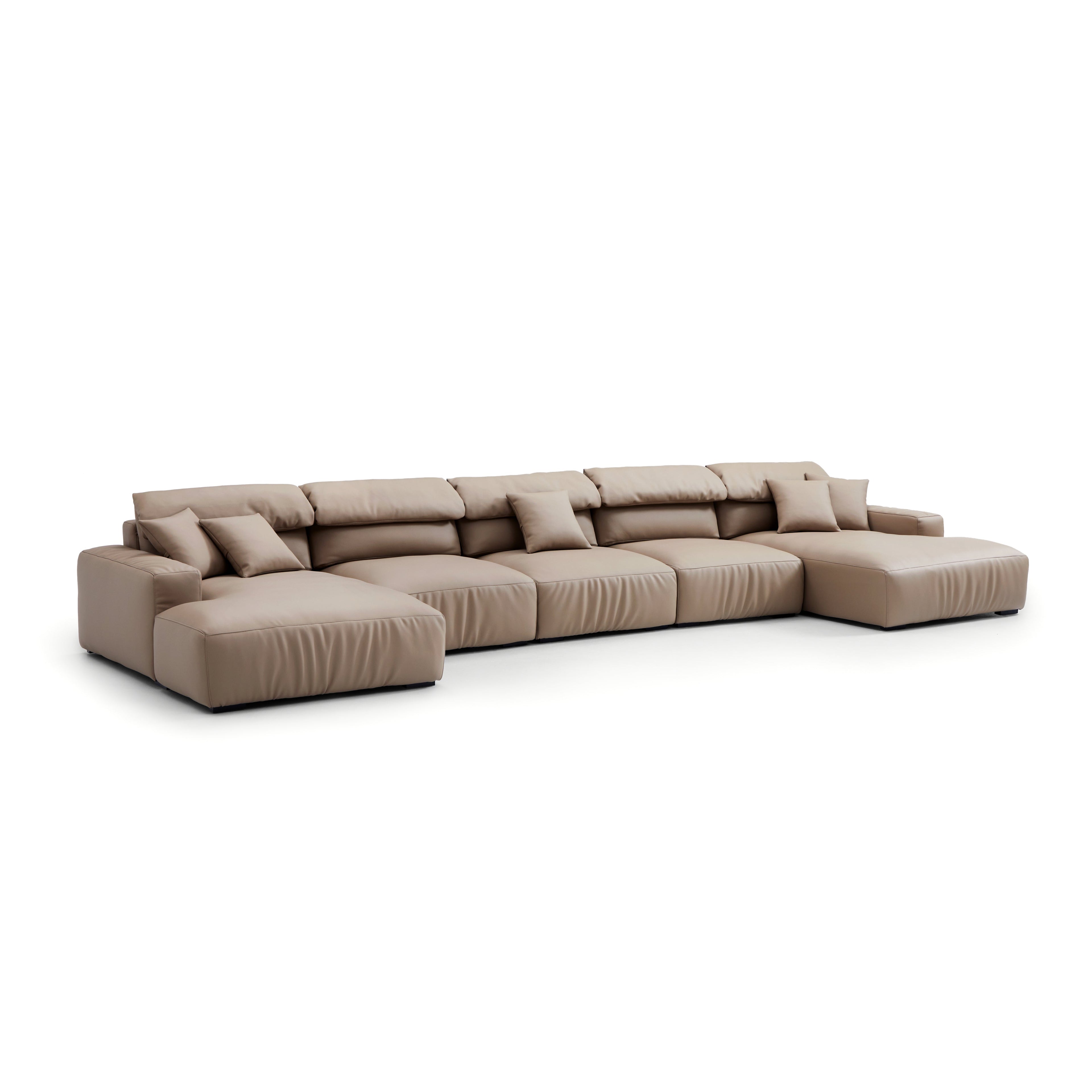 Chestnut Khaki Leather Double Chaise Sectional