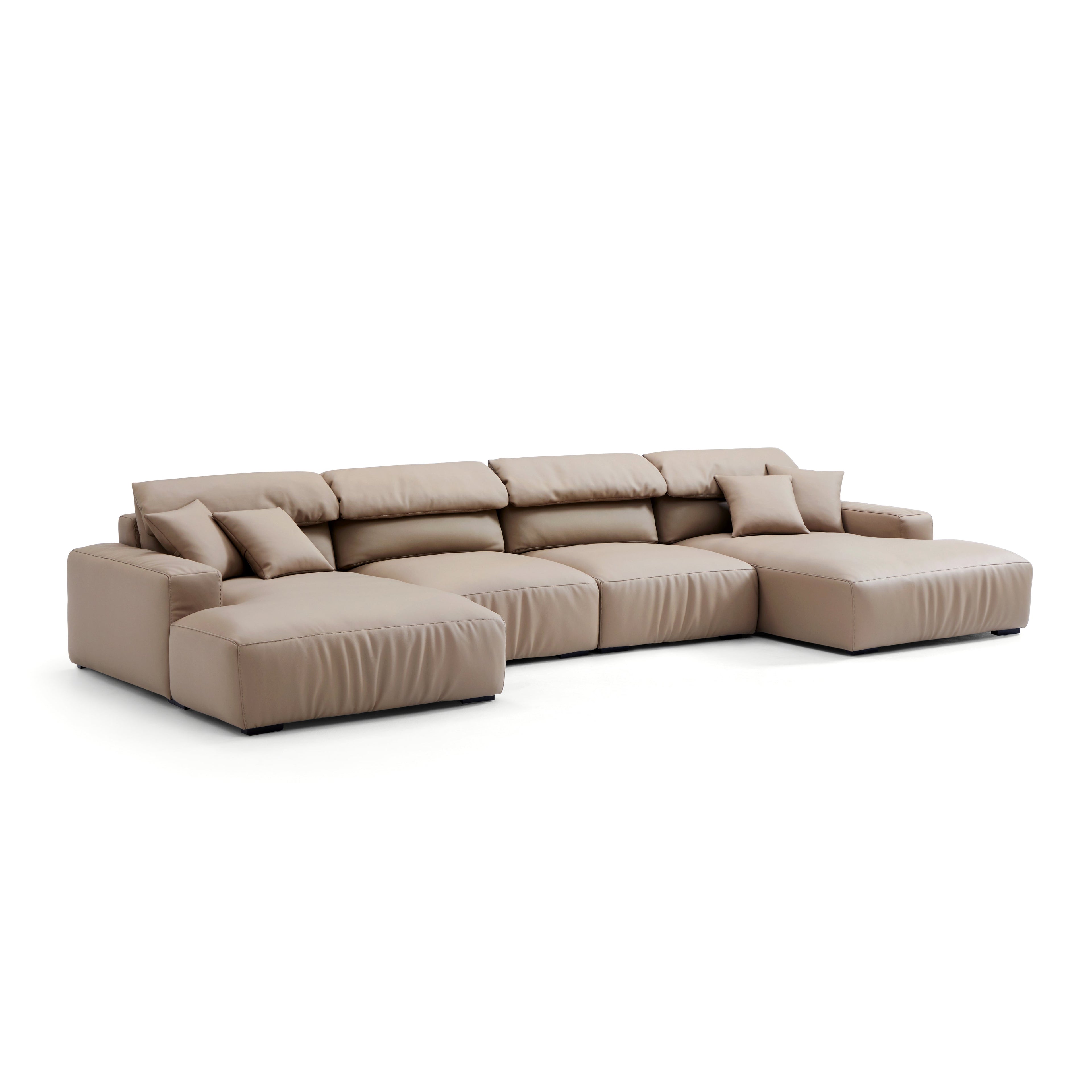 Chestnut Khaki Leather Double Chaise Sectional