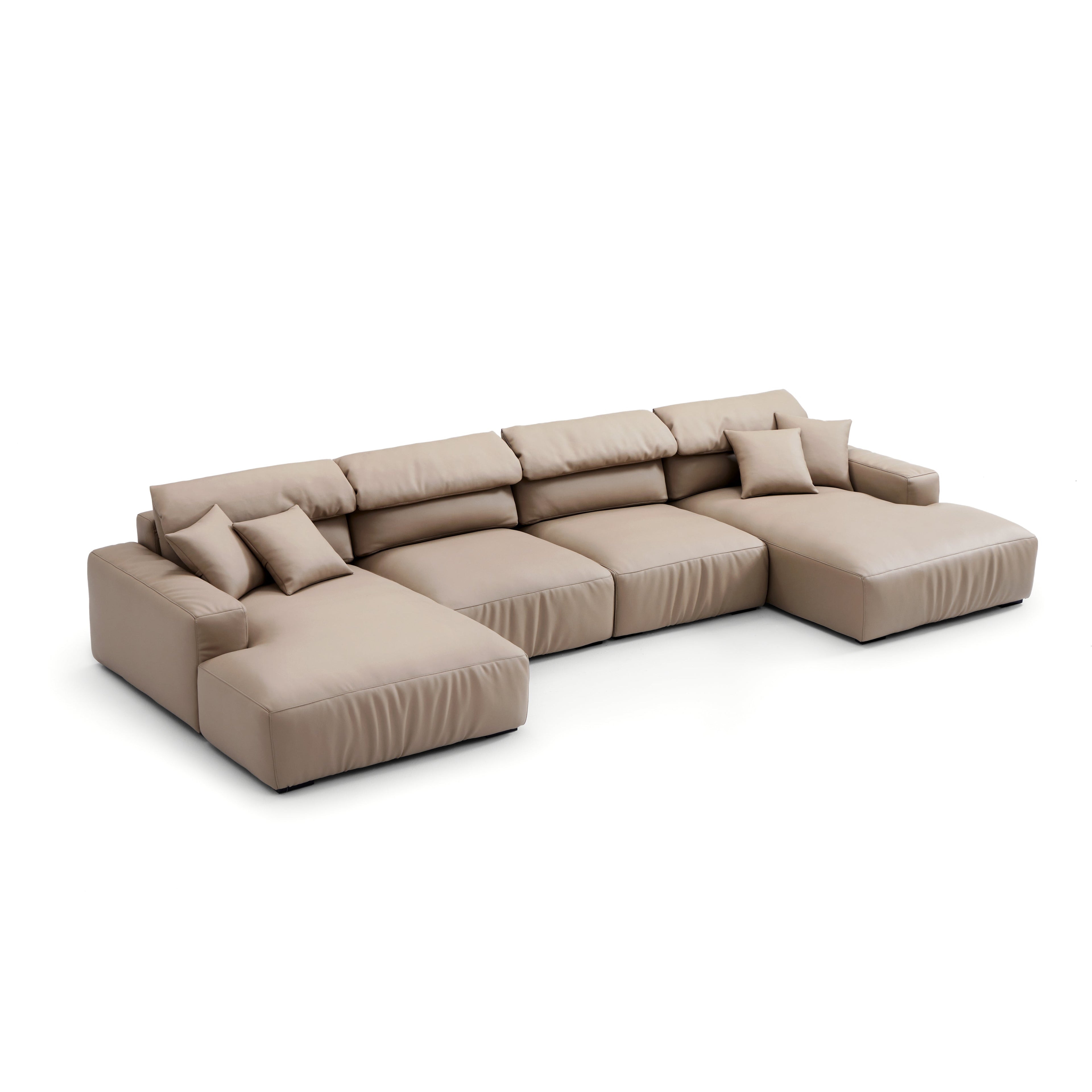Chestnut Khaki Leather Double Chaise Sectional