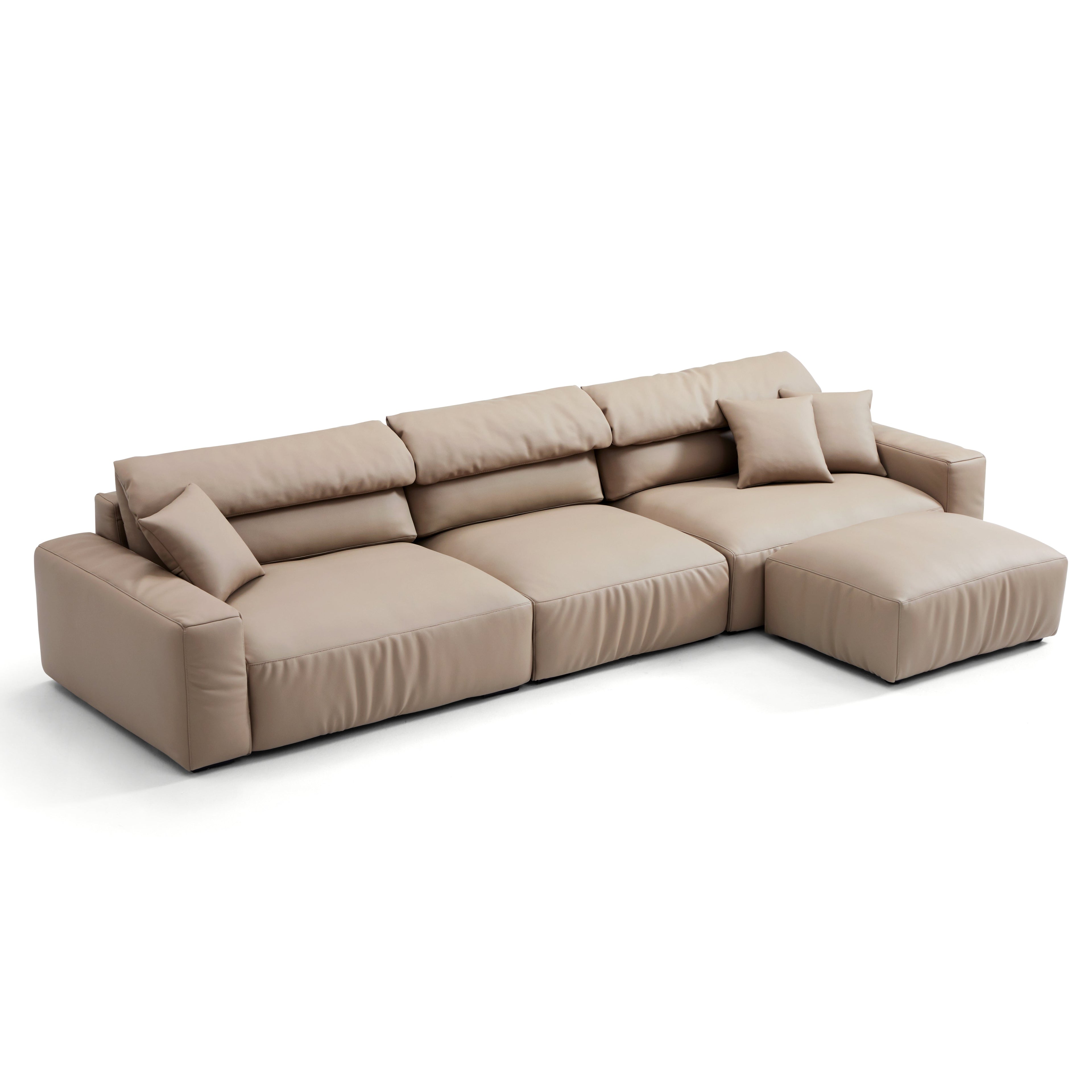 Chestnut Khaki Leather Sofa and Ottoman
