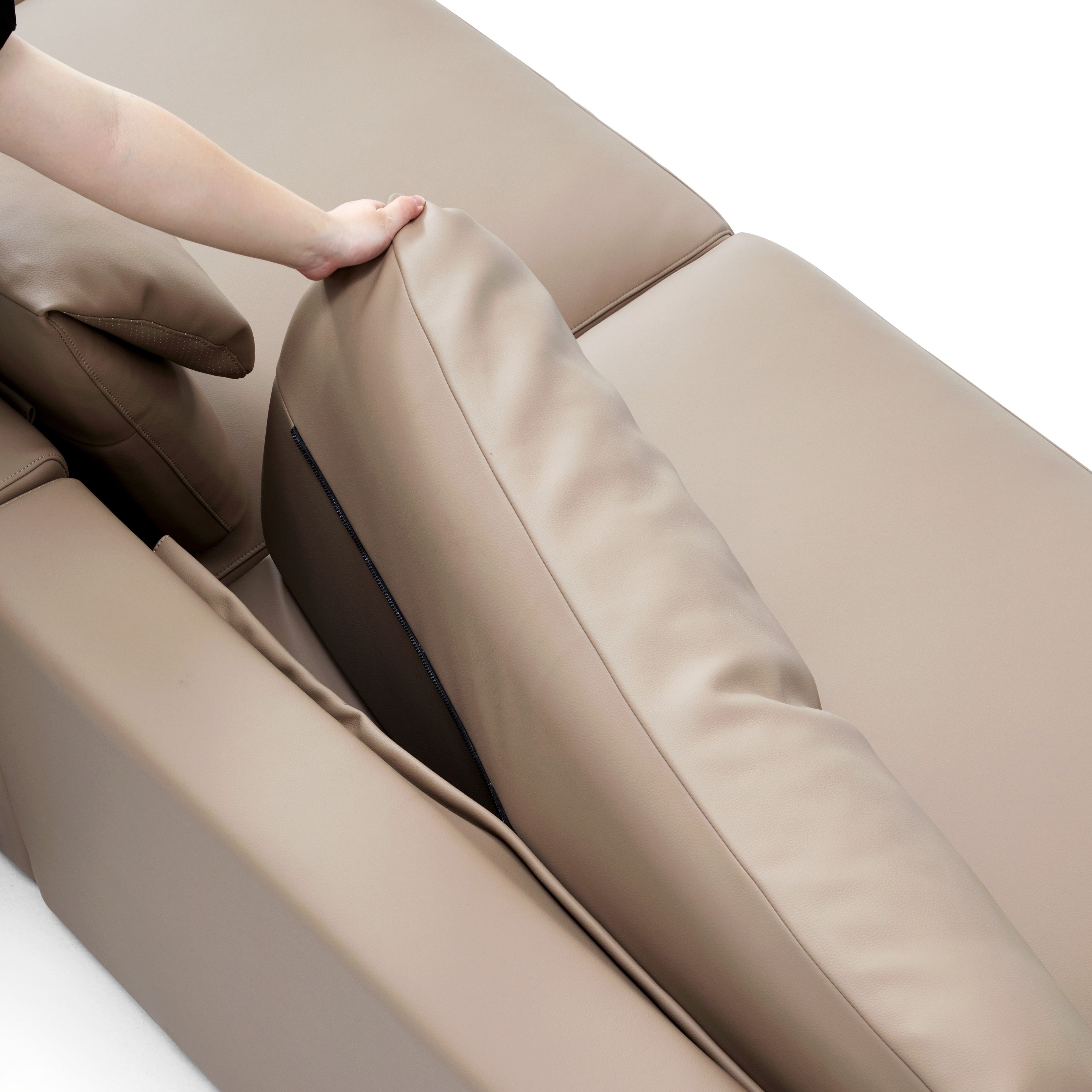 Chestnut Khaki Leather Double Chaise Sectional