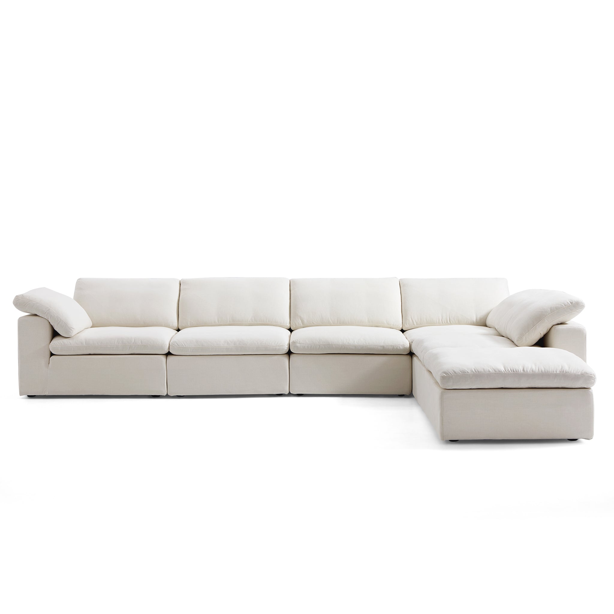Tender Wabi-Sabi White L-Shaped Sectional and Ottoman