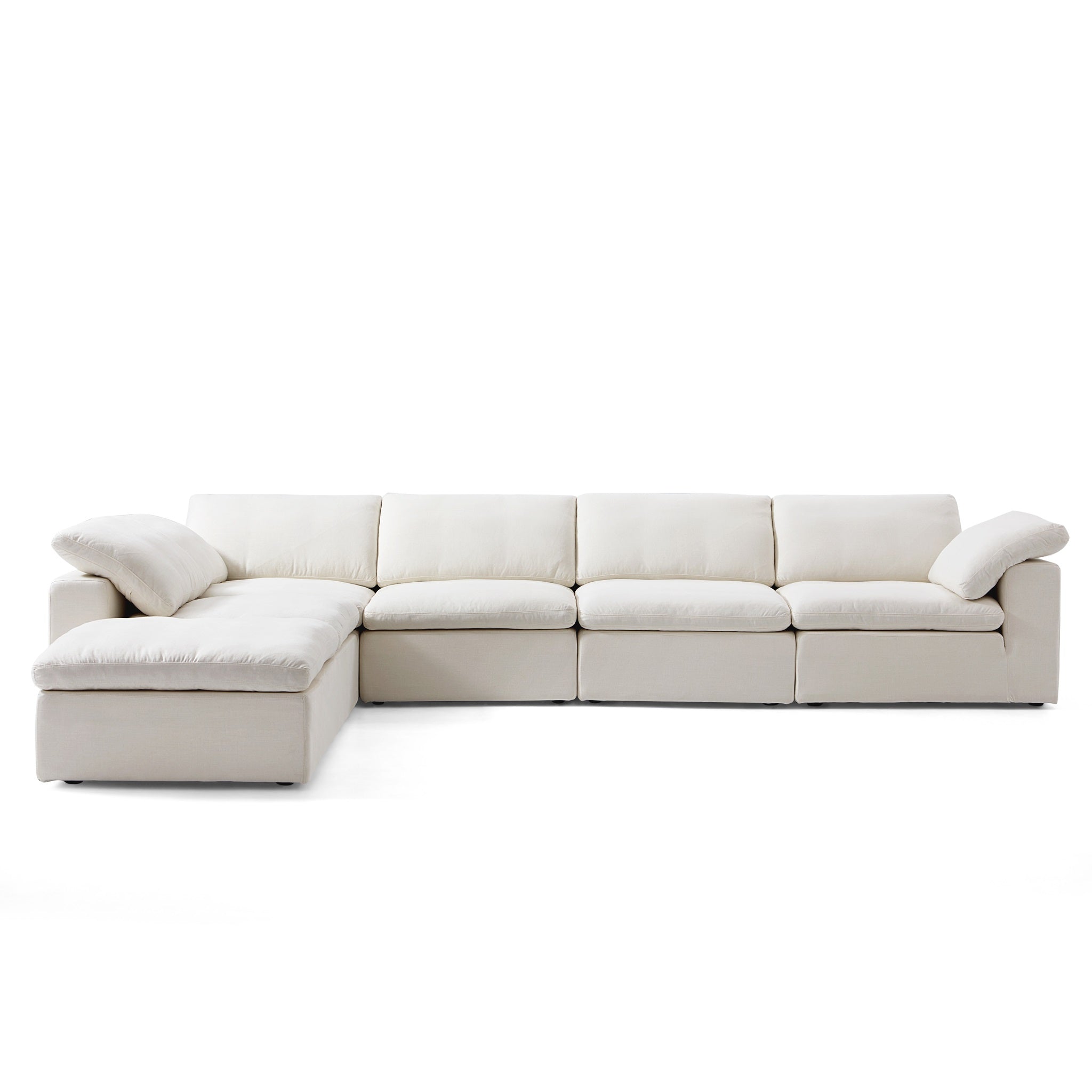 Tender Wabi-Sabi L-Shaped Beige Sectional and Ottoman