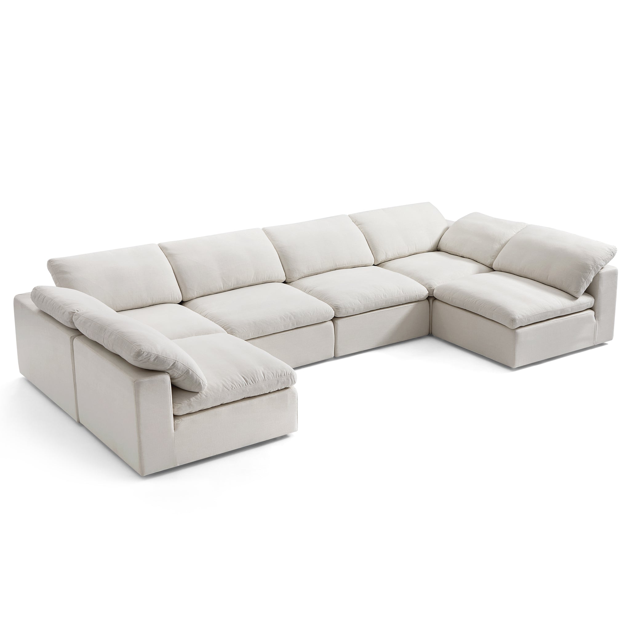 Tender Wabi-Sabi U-Shaped Beige Sectional with Open Ends