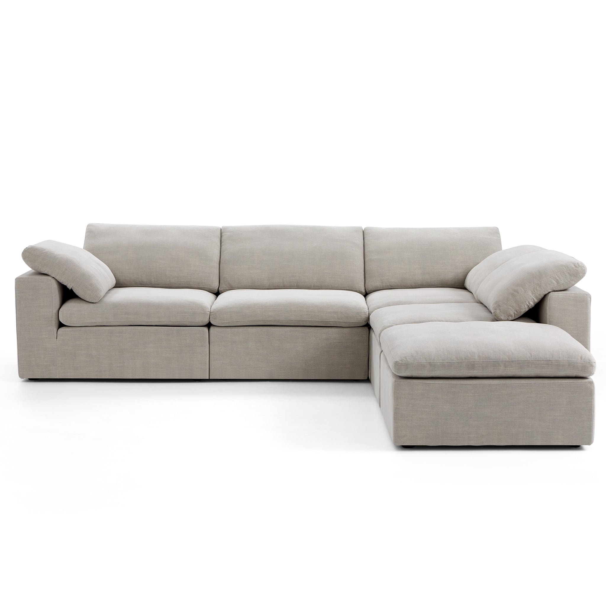 Tender Wabi-Sabi L-Shaped Beige Sectional and Ottoman