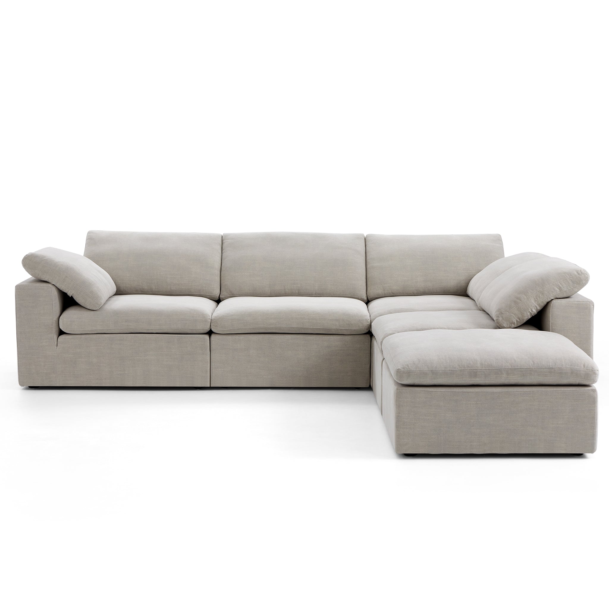 Tender Wabi-Sabi Gray L-Shaped Sectional and Ottoman