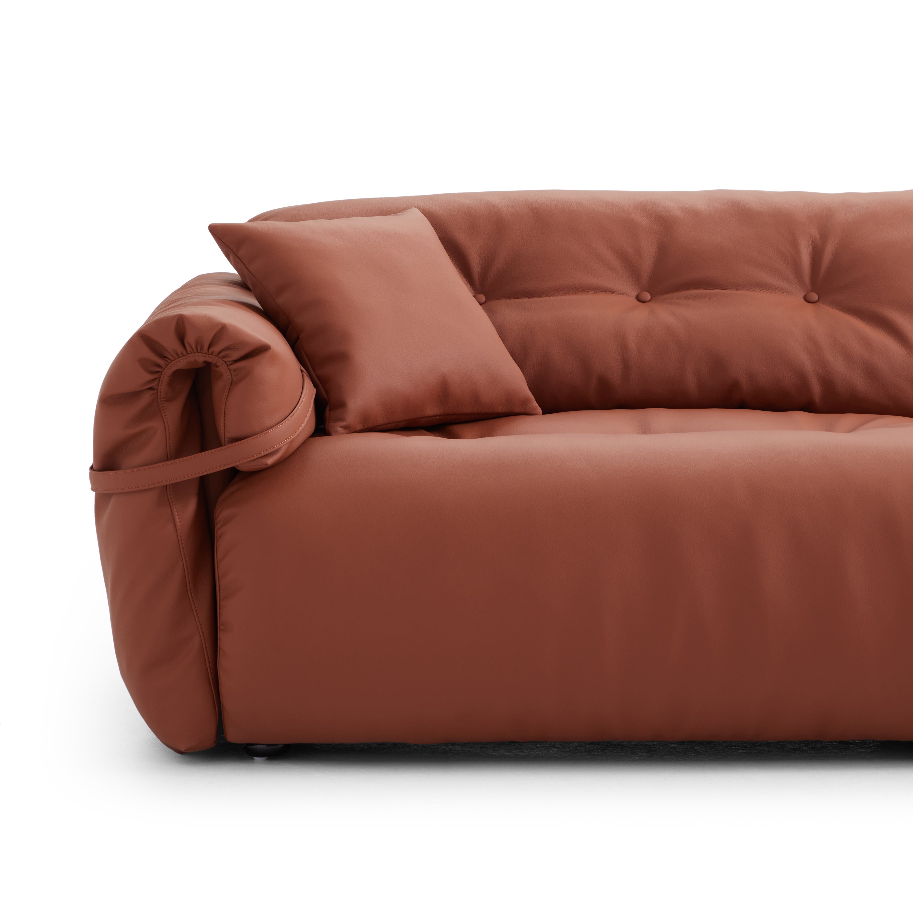Butter Tufted Reddish Brown Genuine Leather Sofa
