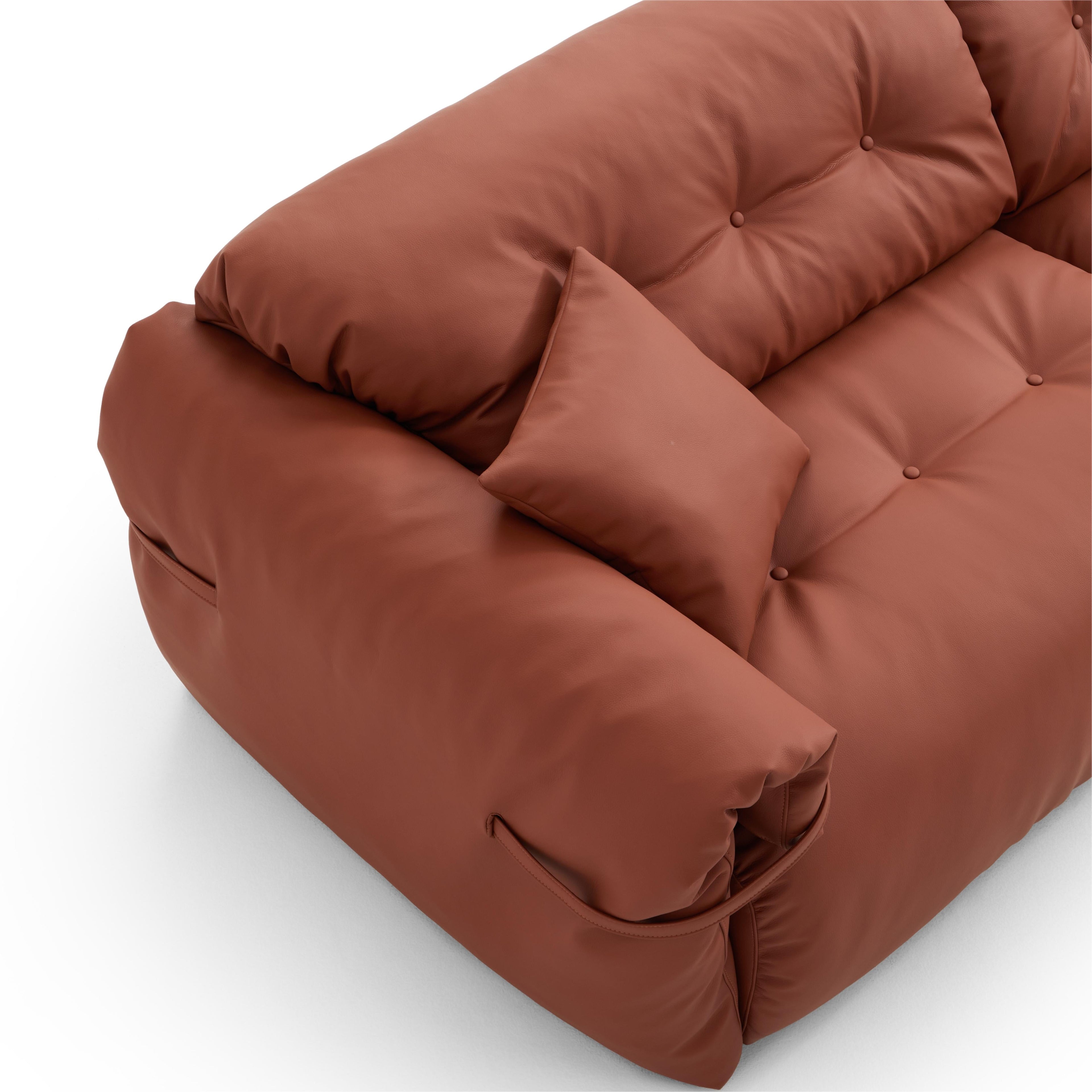Butter Tufted Reddish Brown Genuine Leather Sofa