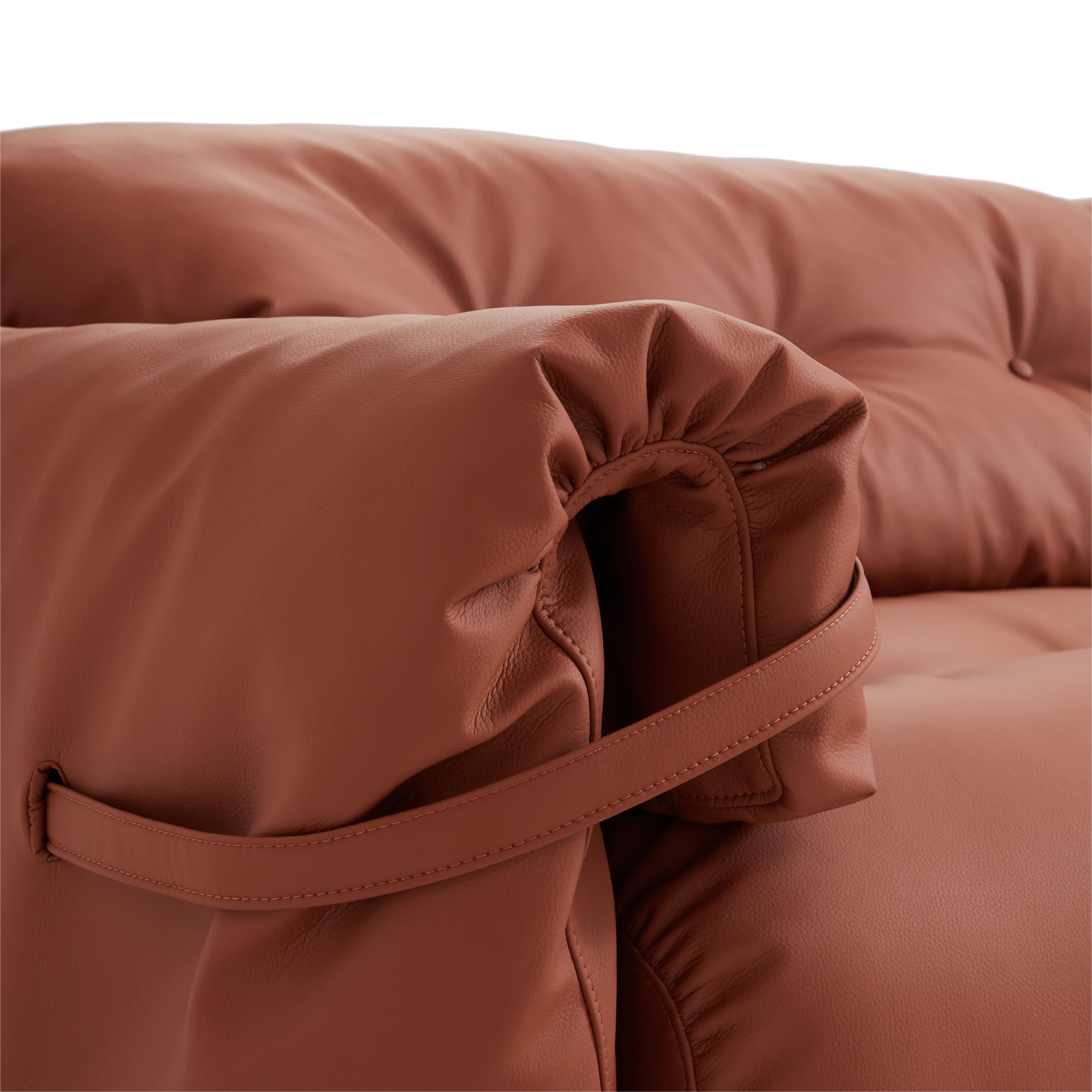 Butter Tufted Reddish Brown Genuine Leather Sofa