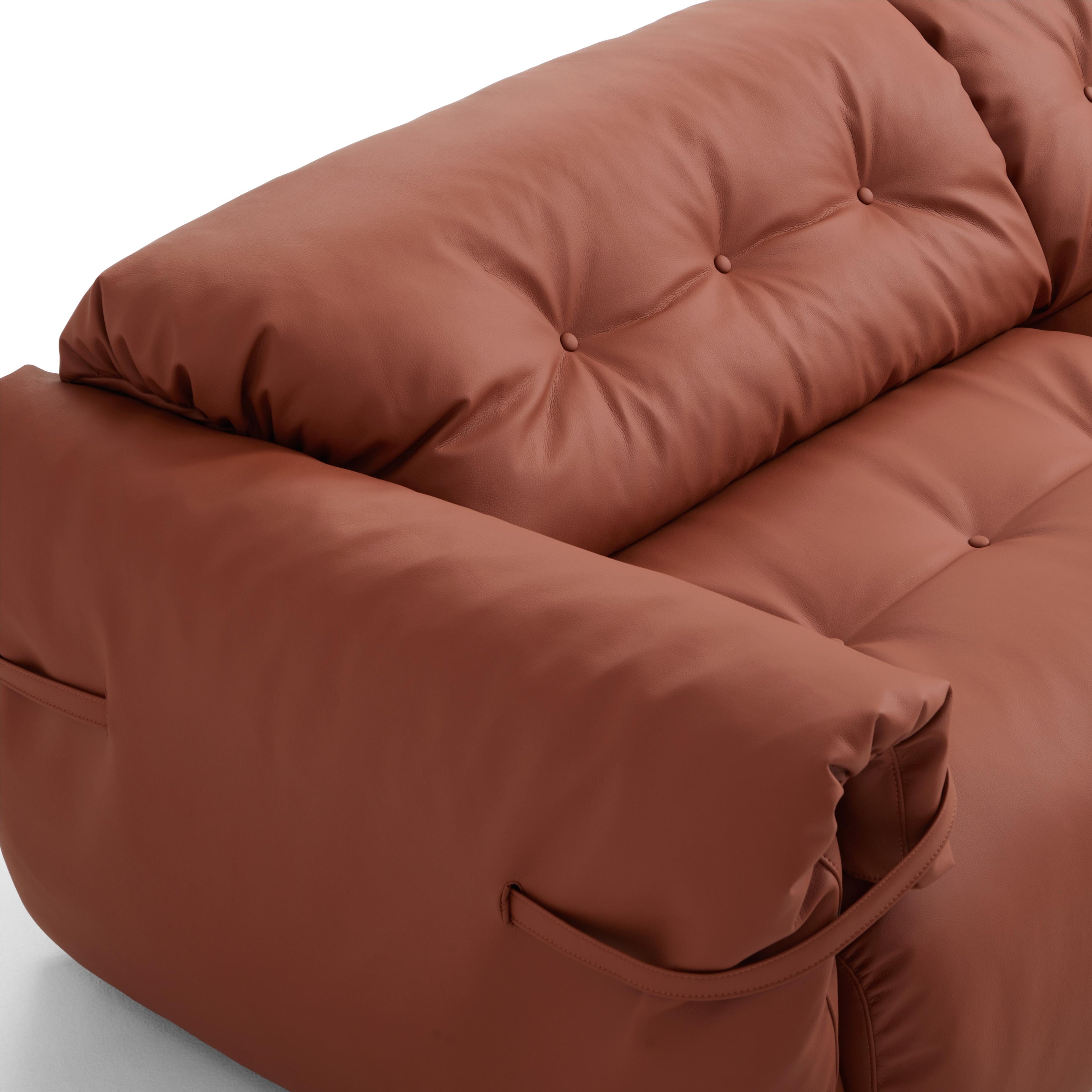 Butter Tufted Reddish Brown Genuine Leather Sofa