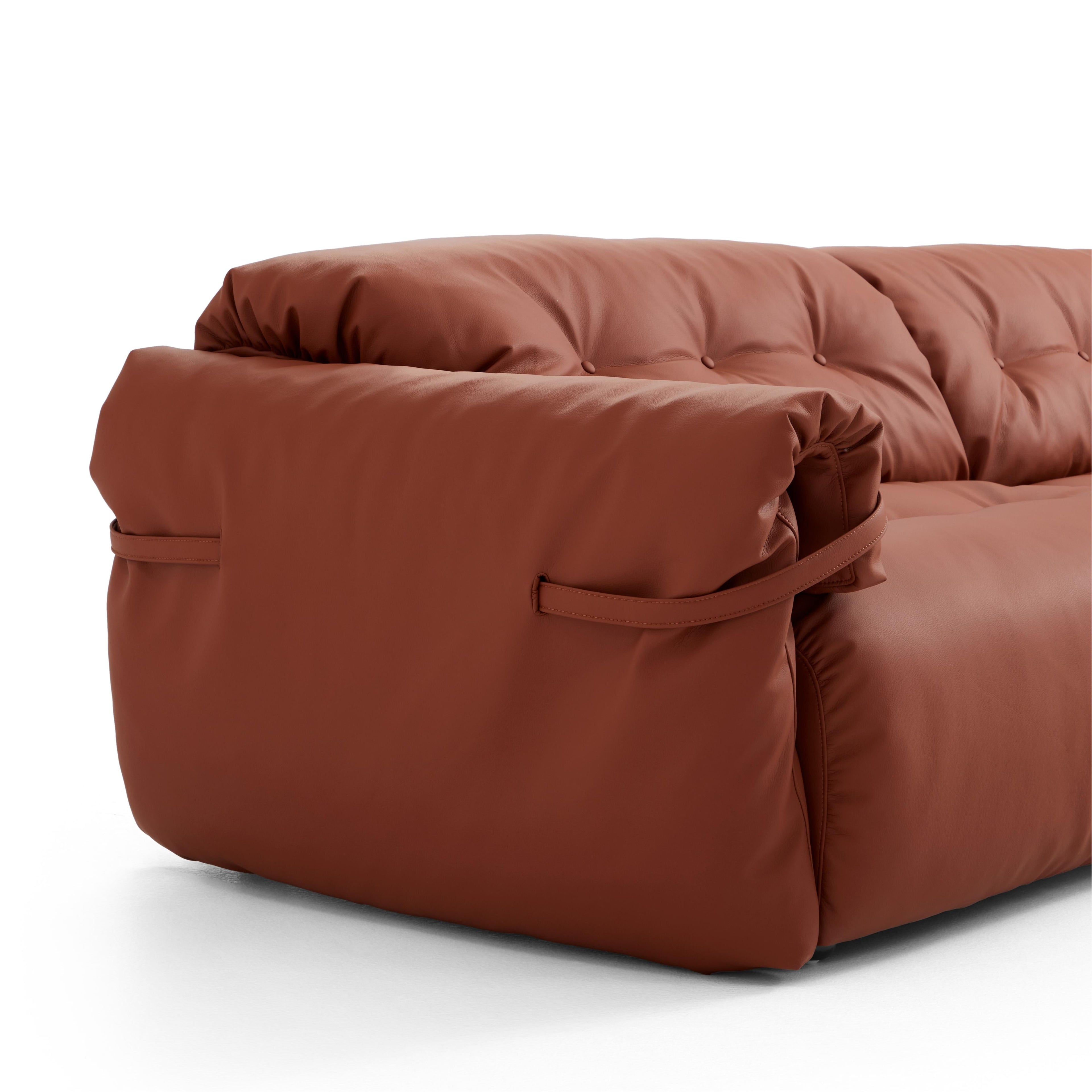 Butter Tufted Reddish Brown Genuine Leather Sofa