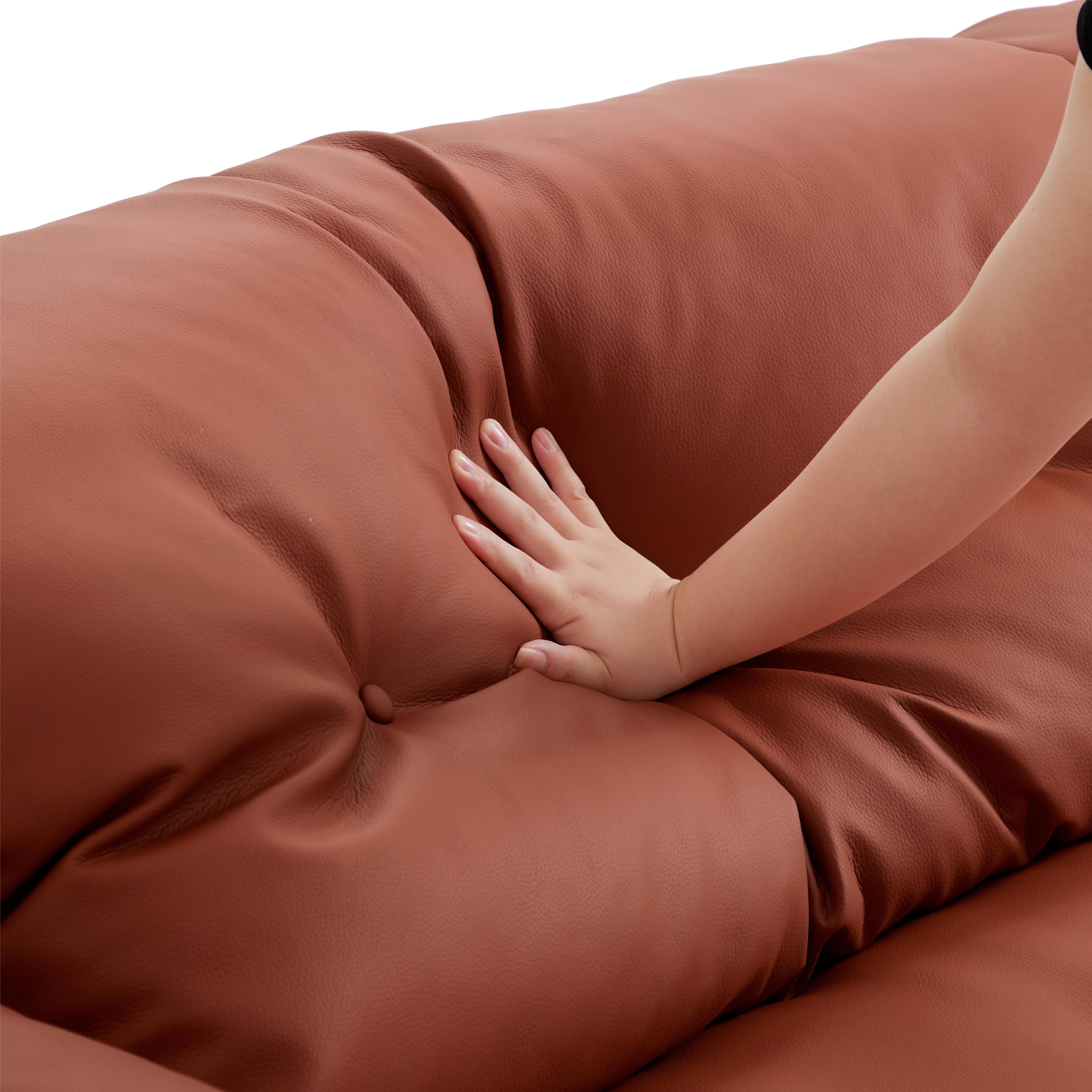 Butter Tufted Reddish Brown Genuine Leather Sofa