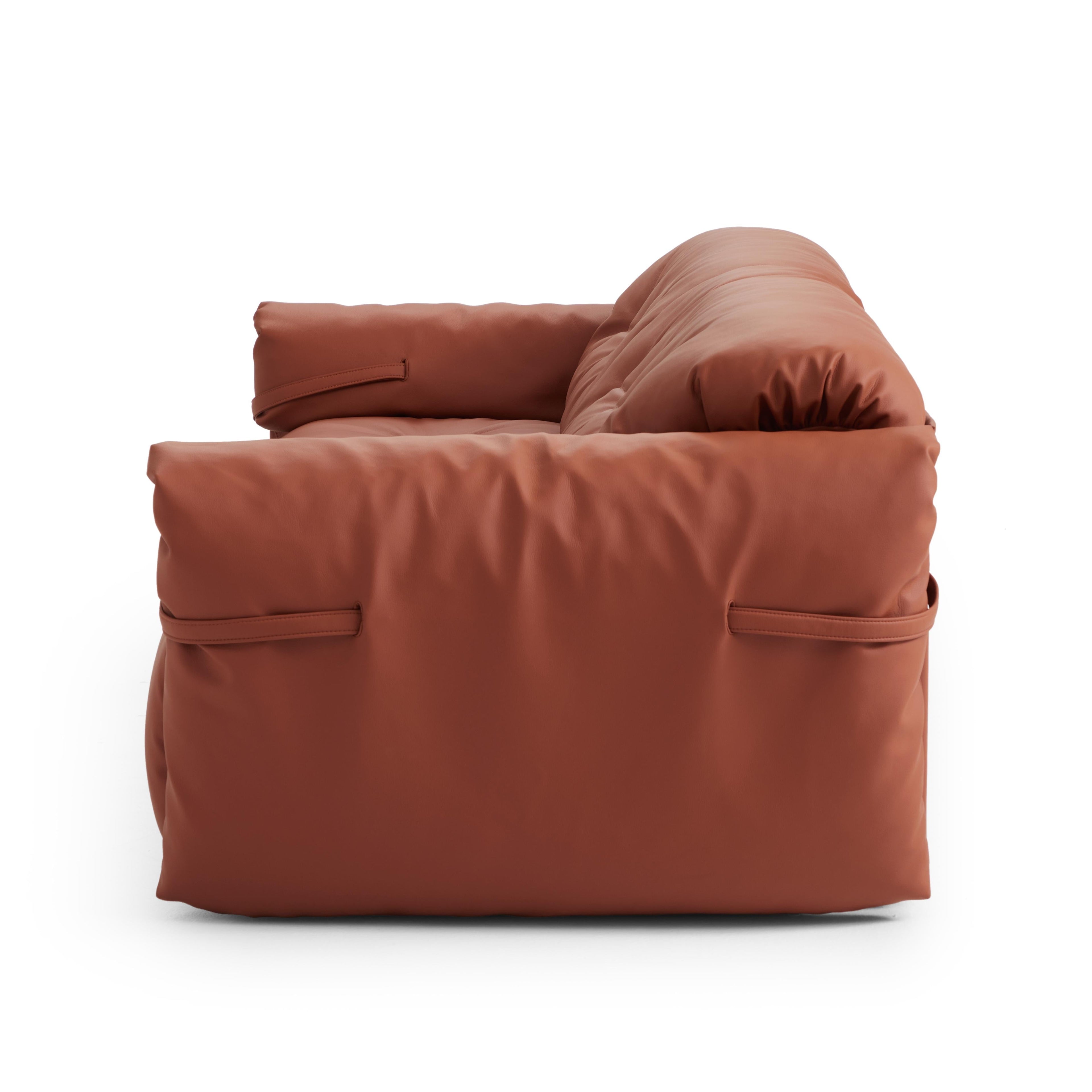 Butter Tufted Reddish Brown Genuine Leather Sofa