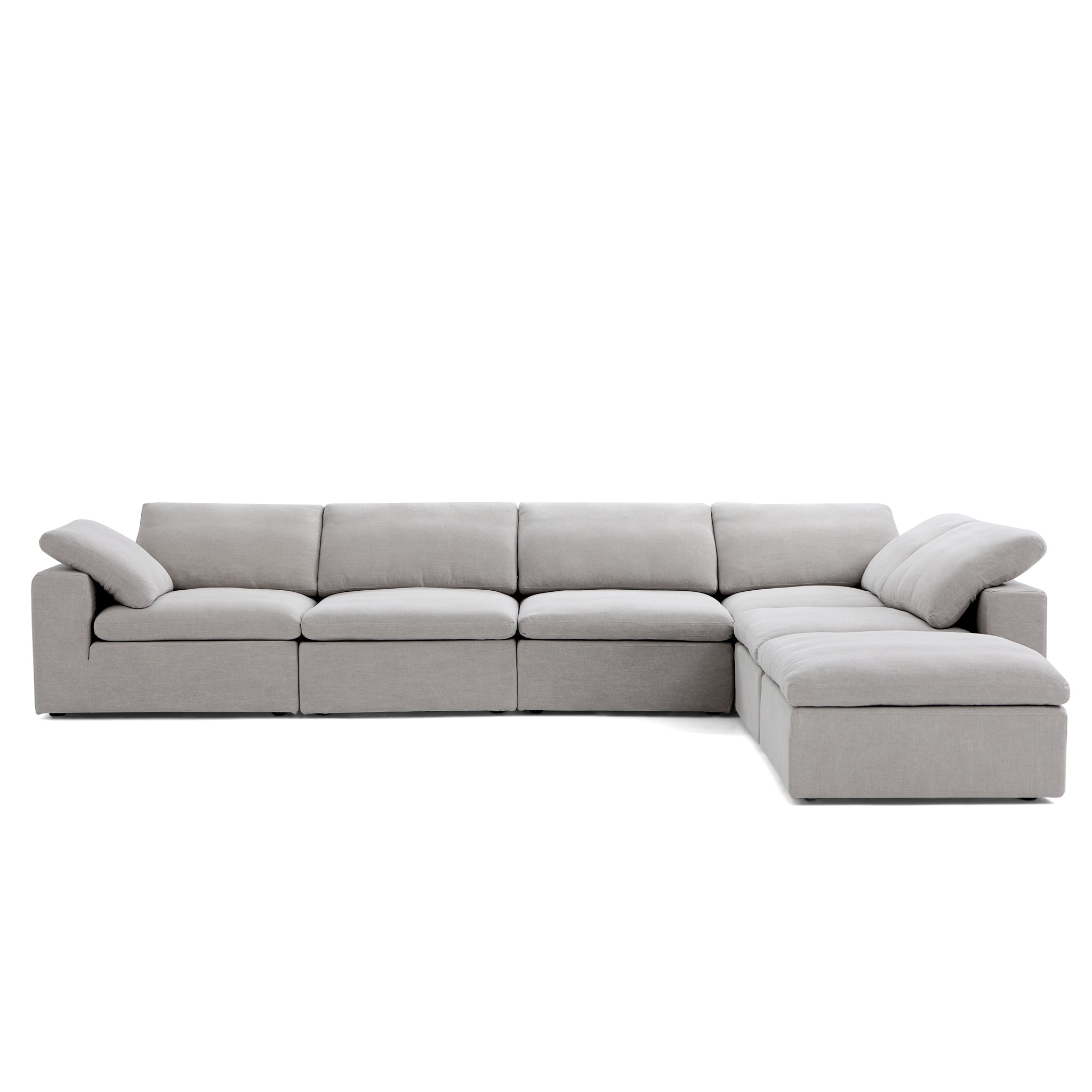 Tender Wabi-Sabi L-Shaped Beige Sectional and Ottoman