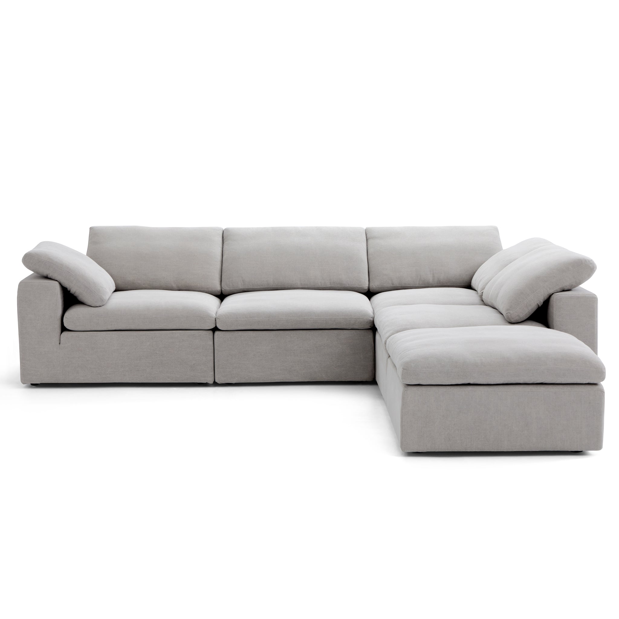 Tender Wabi-Sabi L-Shaped Beige Sectional and Ottoman