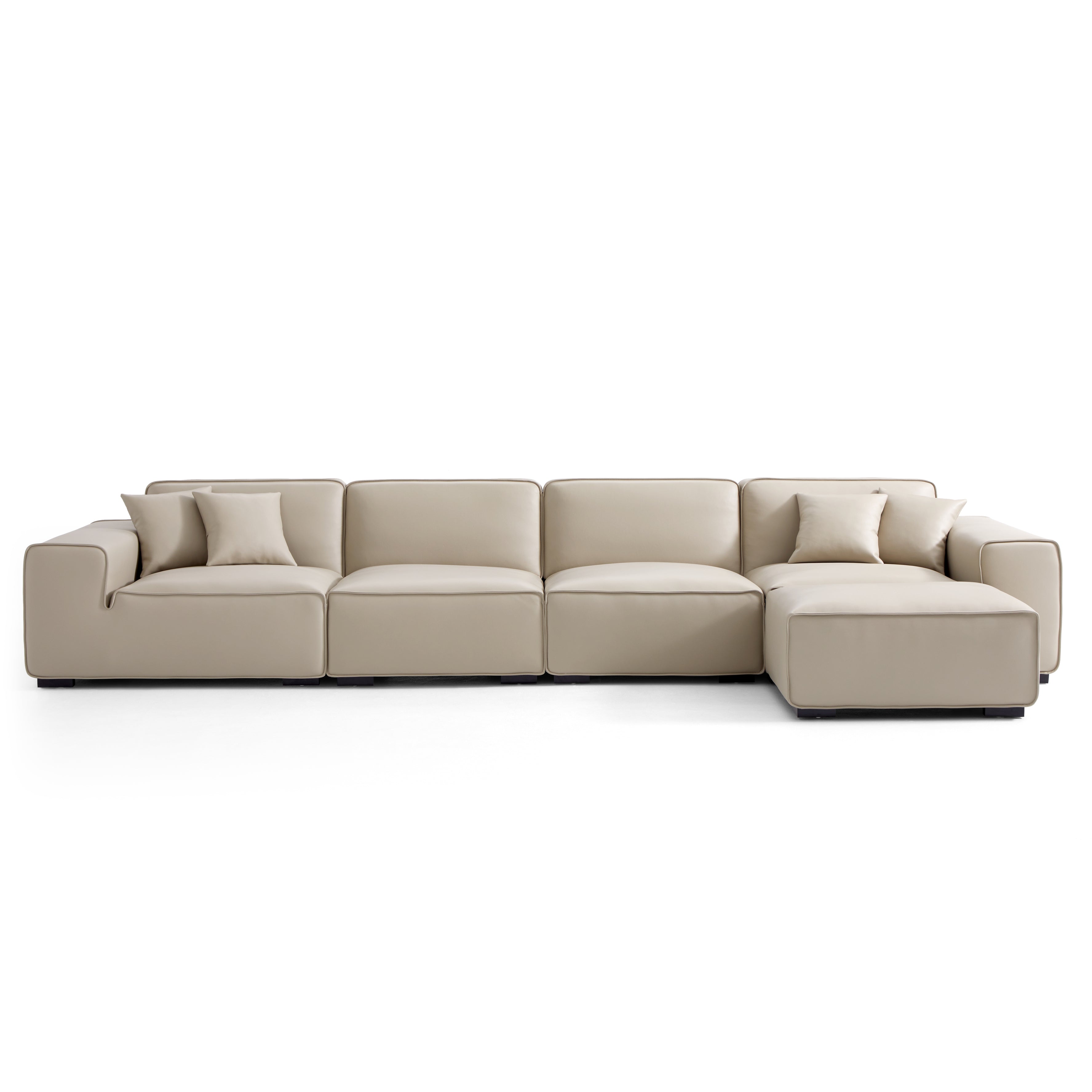 Domus Modular Beige Leather Sofa and Ottoman
