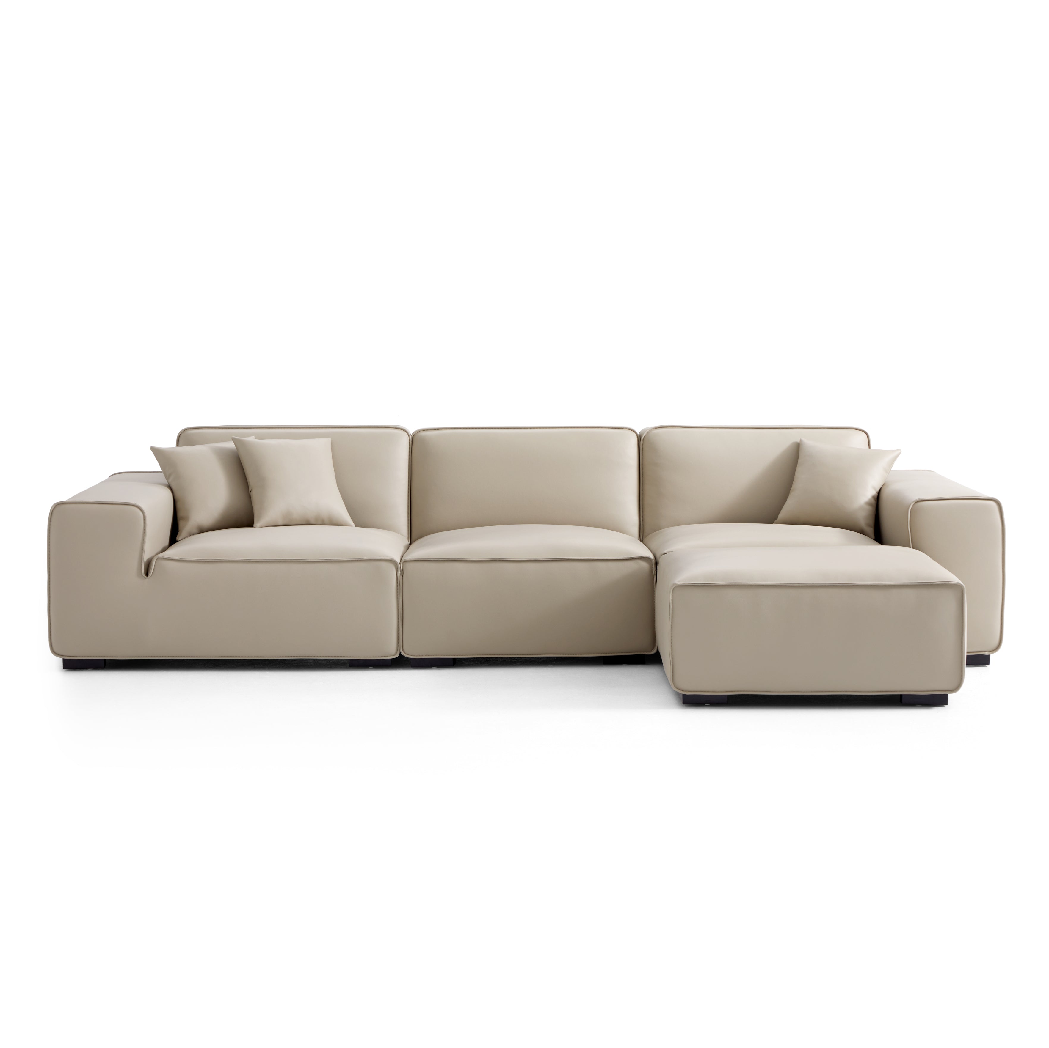 Domus Modular Beige Leather Sofa and Ottoman