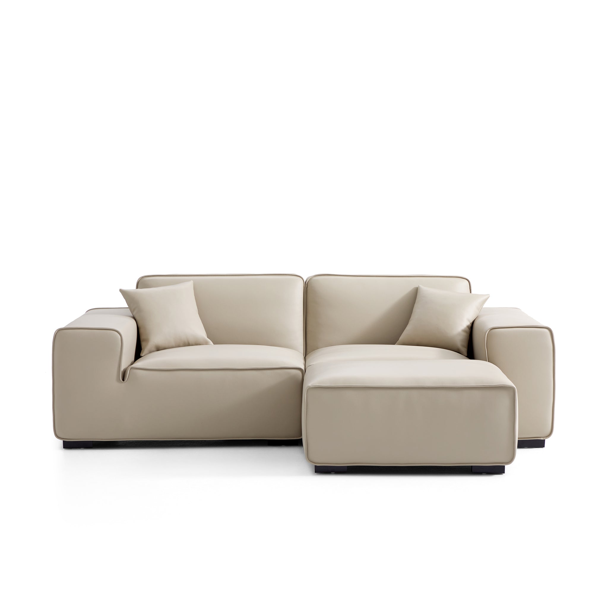 Domus Modular Beige Leather Sofa and Ottoman