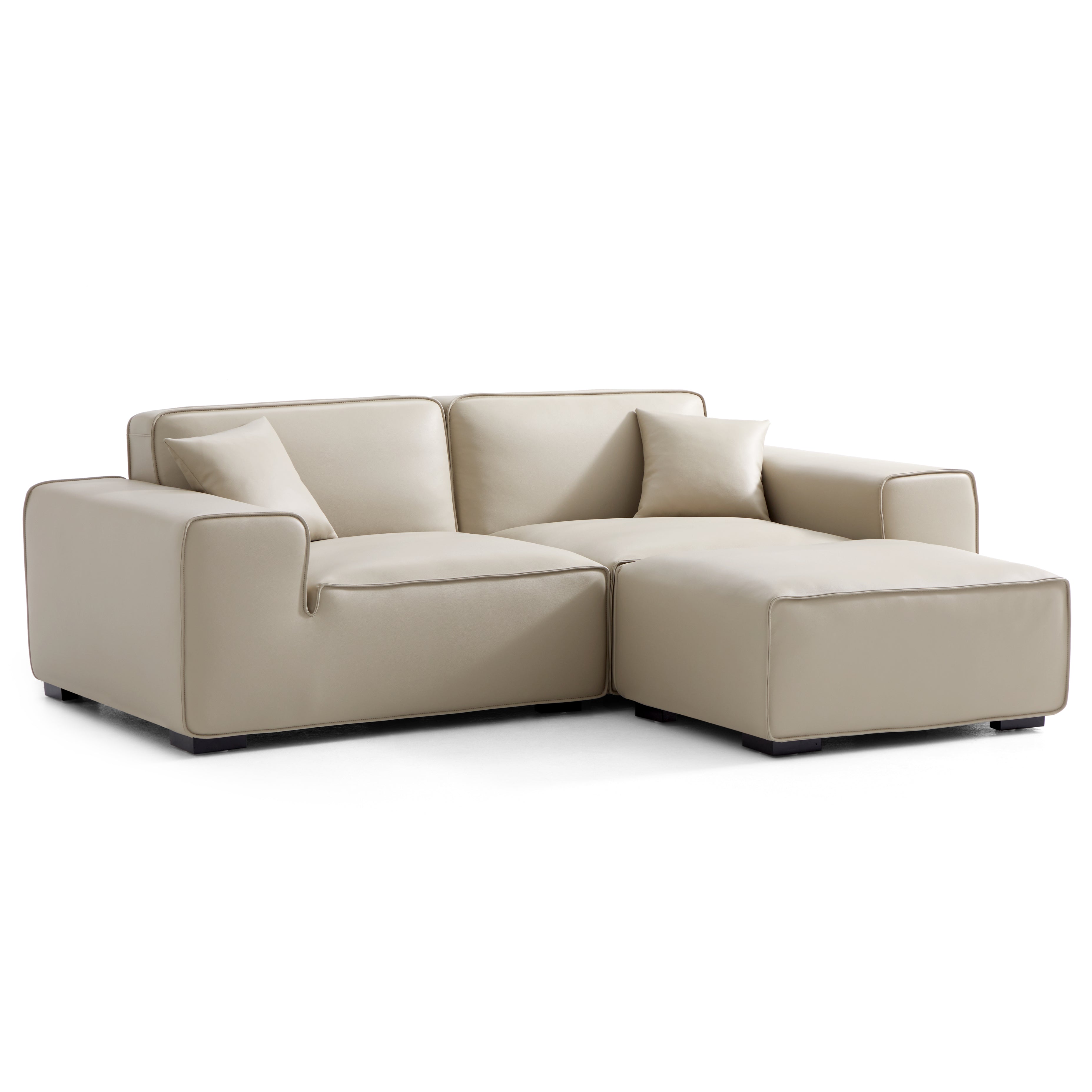 Domus Modular Beige Leather Sofa and Ottoman