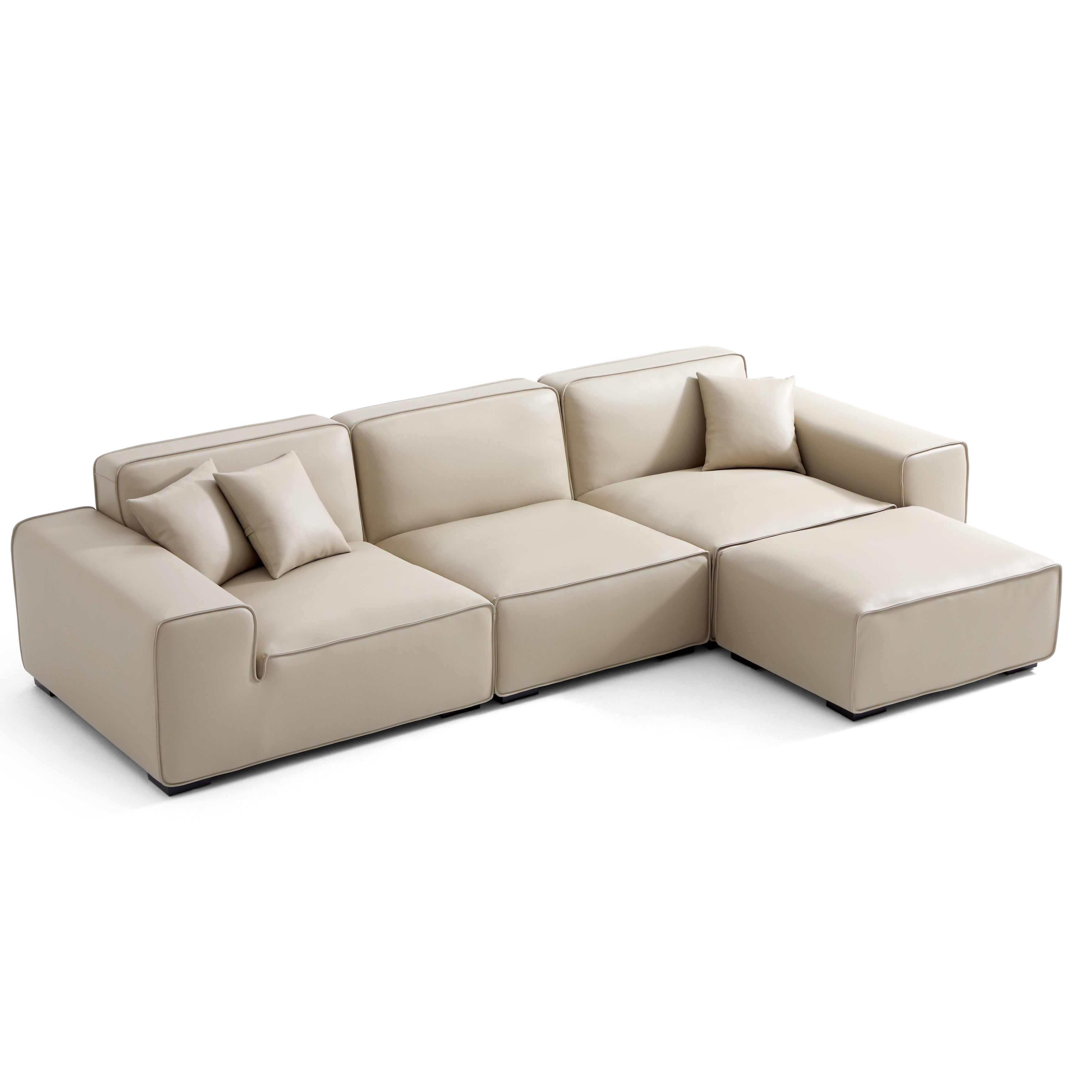 Domus Modular Beige Leather Sofa and Ottoman