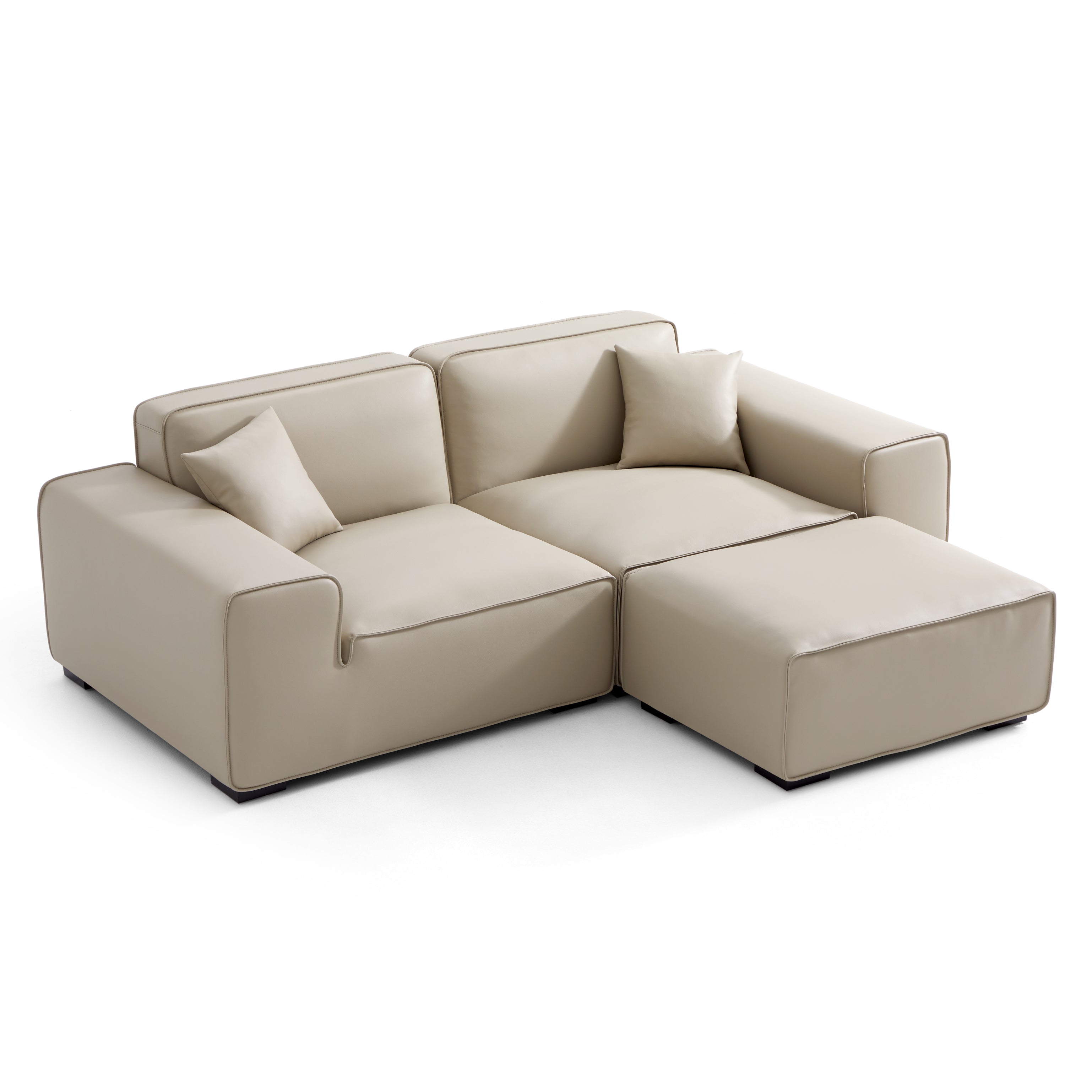 Domus Modular Beige Leather Sofa and Ottoman