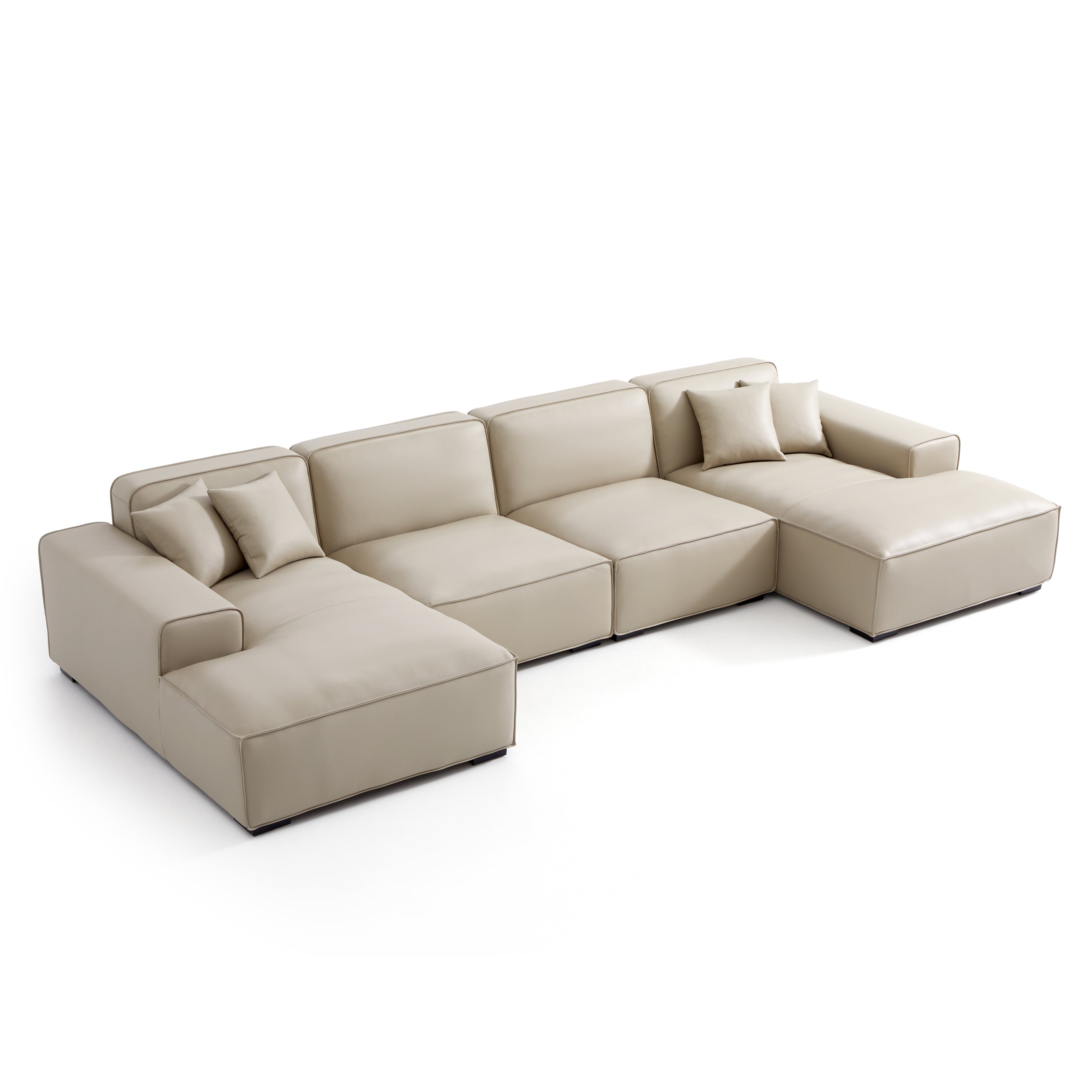 Domus Modular Beige Leather Double Chaise Sectional