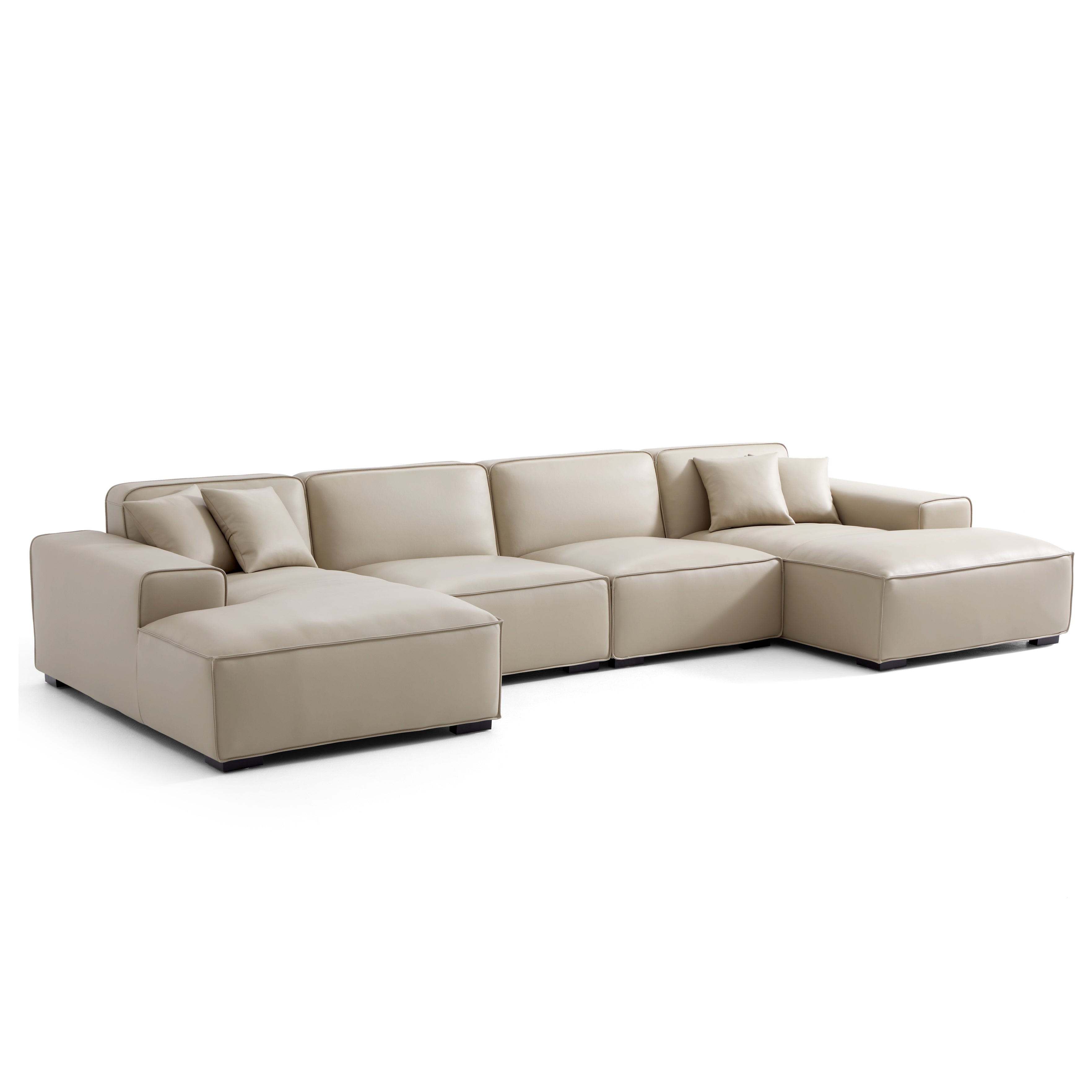 Domus Modular Beige Leather Double Chaise Sectional