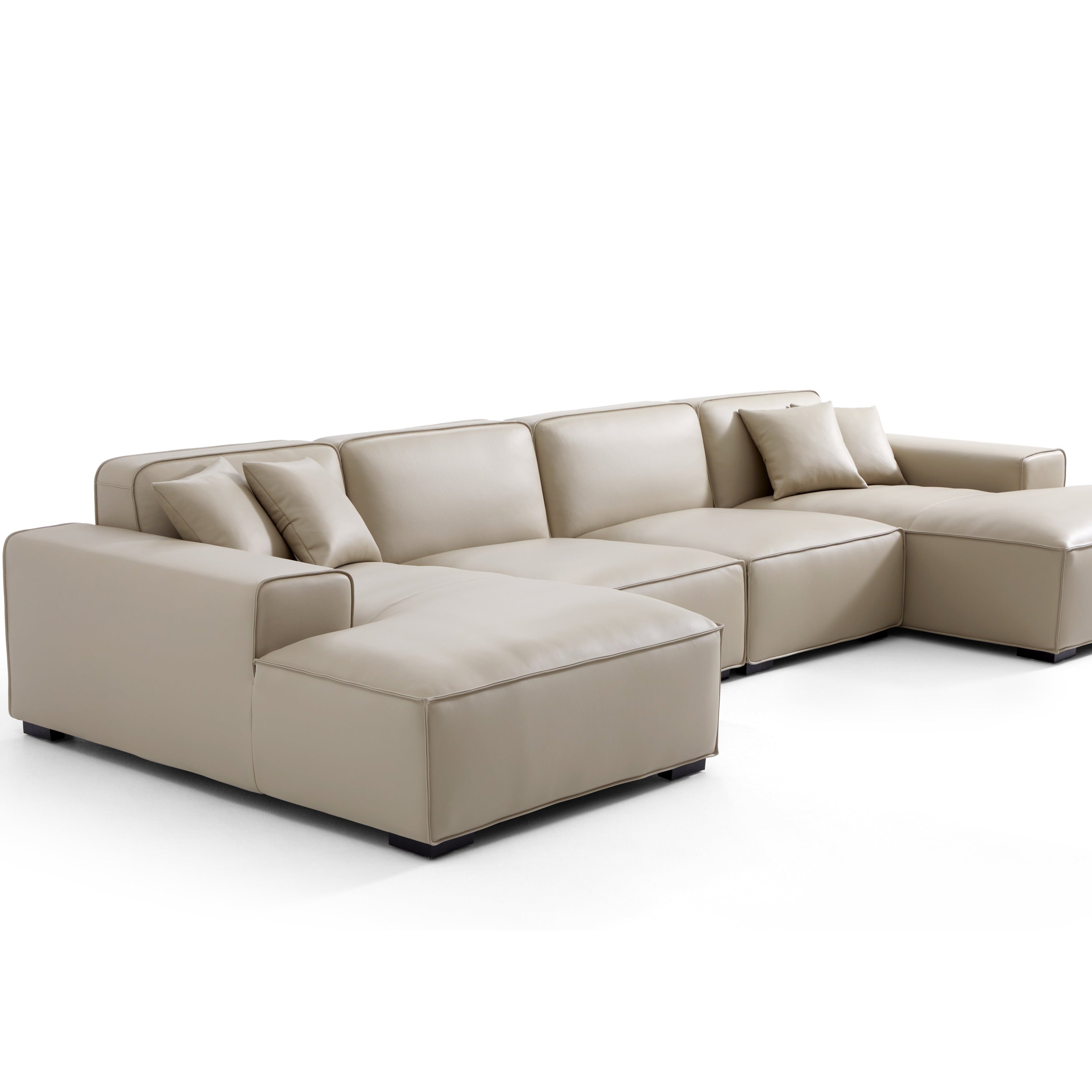Domus Modular Khaki Leather U-Shaped Sectional Sofa