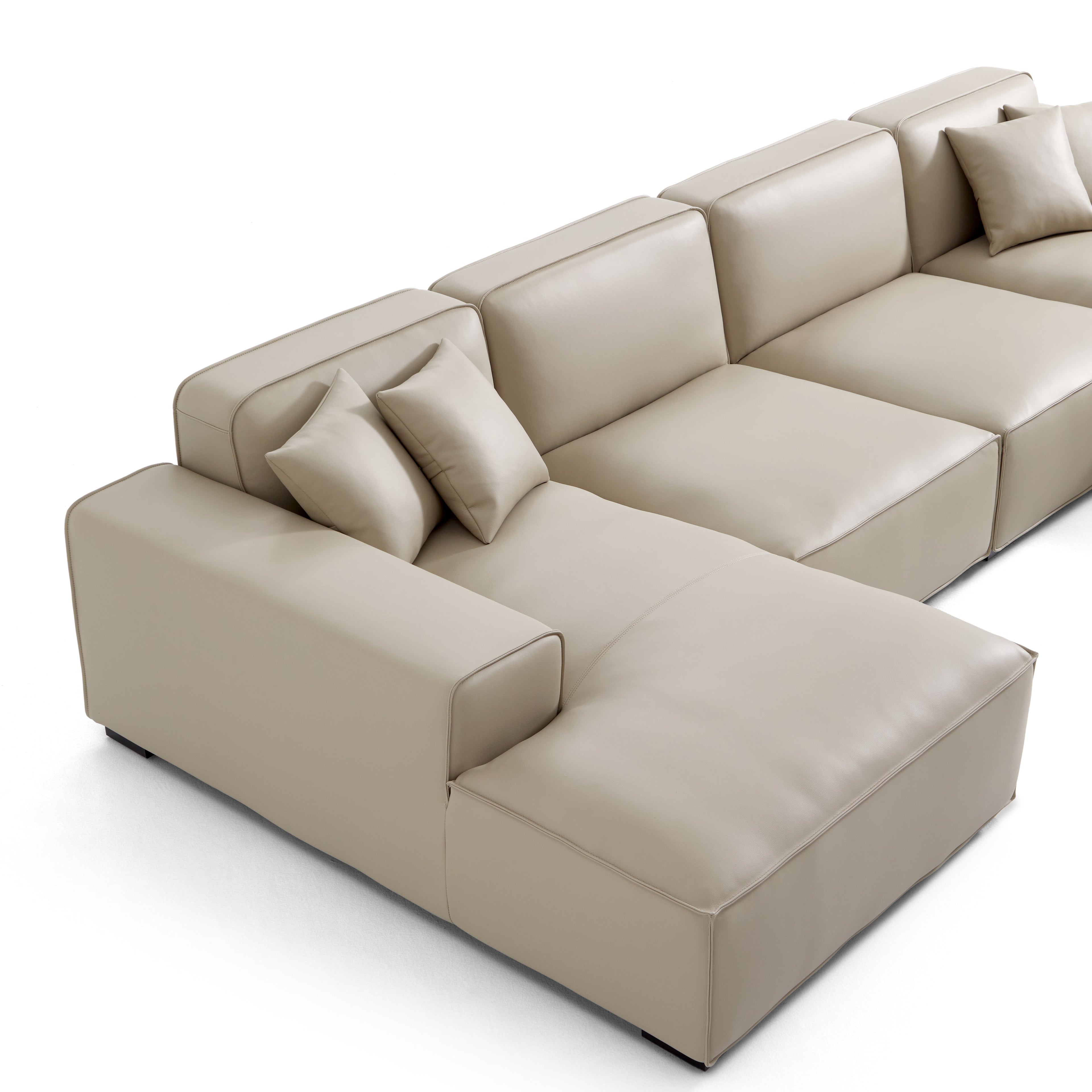 Domus Modular Black Leather Double Chaise Sectional