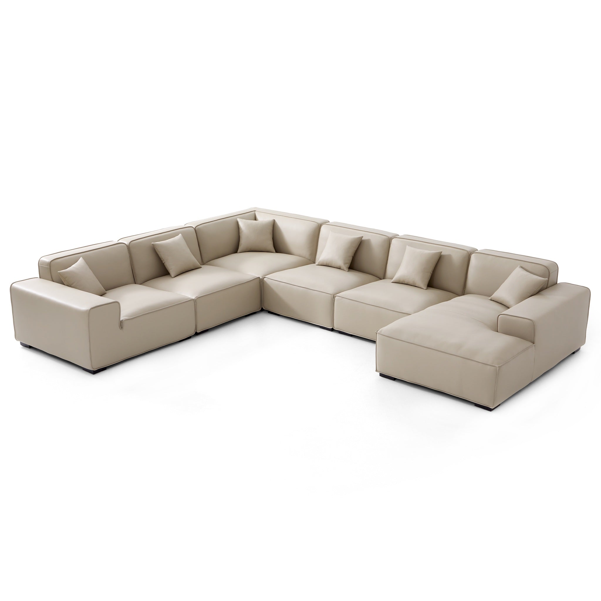 Domus Modular Black Leather U-Shaped Sectional