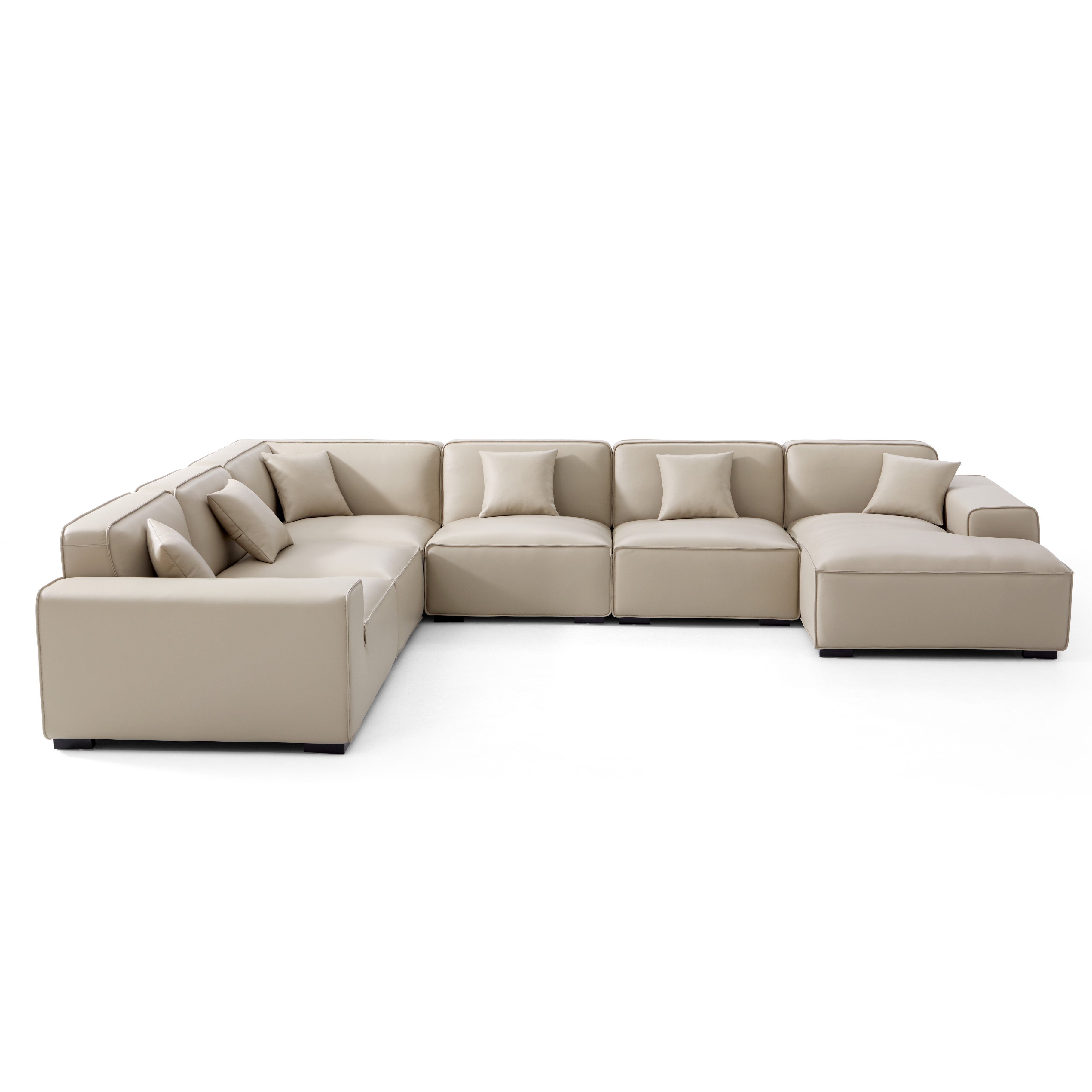 Domus Modular Beige Leather U-Shaped Sectional